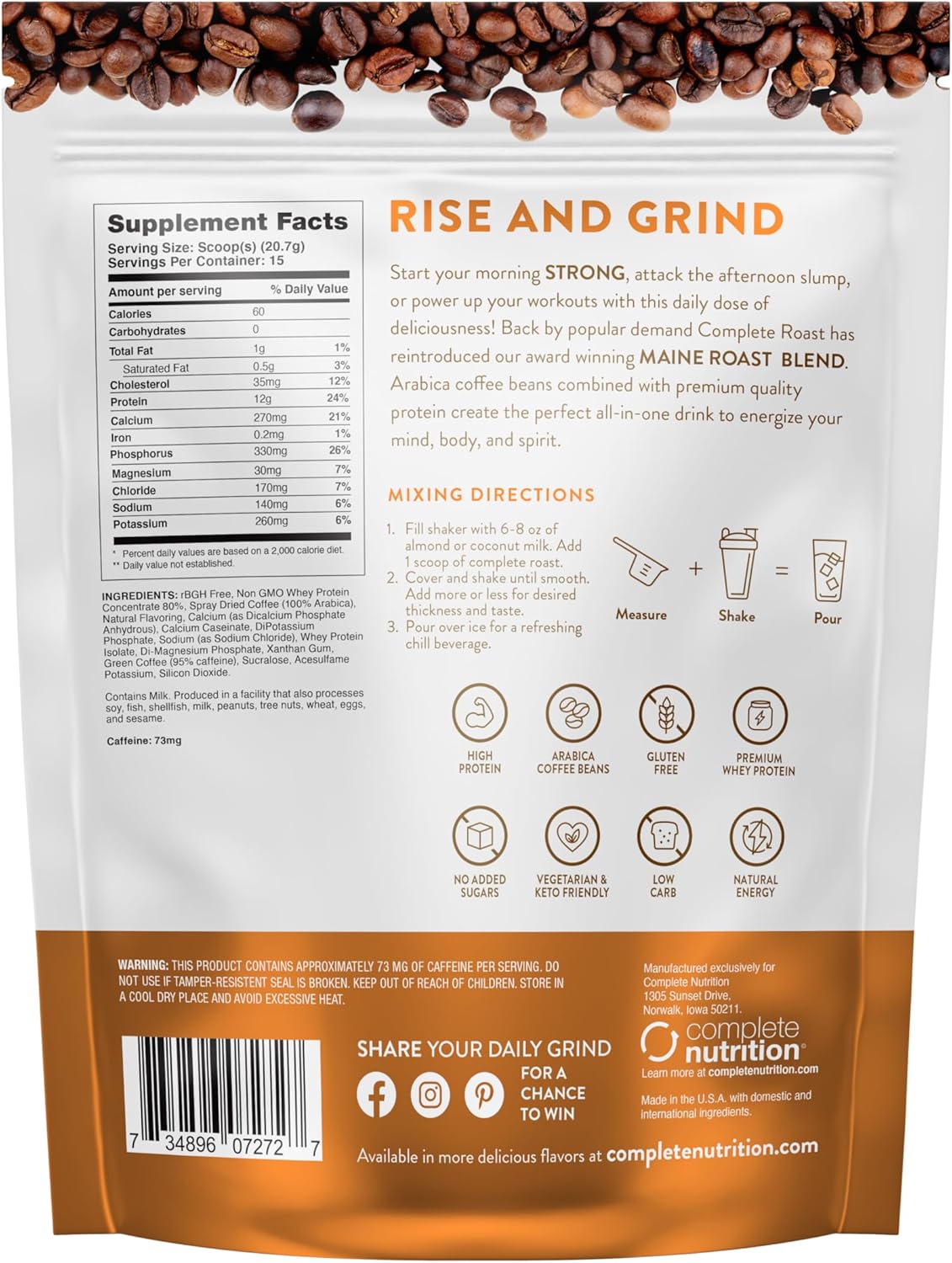 Complete Roast Caramel Frappe Protein Coffee, 0 Carbs, 60 Calories, Low Fat - Image 2