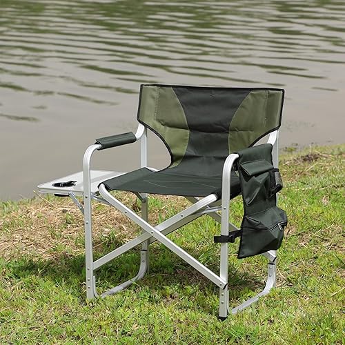 Miniatura 7 de Silla plegable ligera de directores, silla de campamento de aluminio con bandeja plegable, portavasos y bolsa de almacenamiento, silla de césped