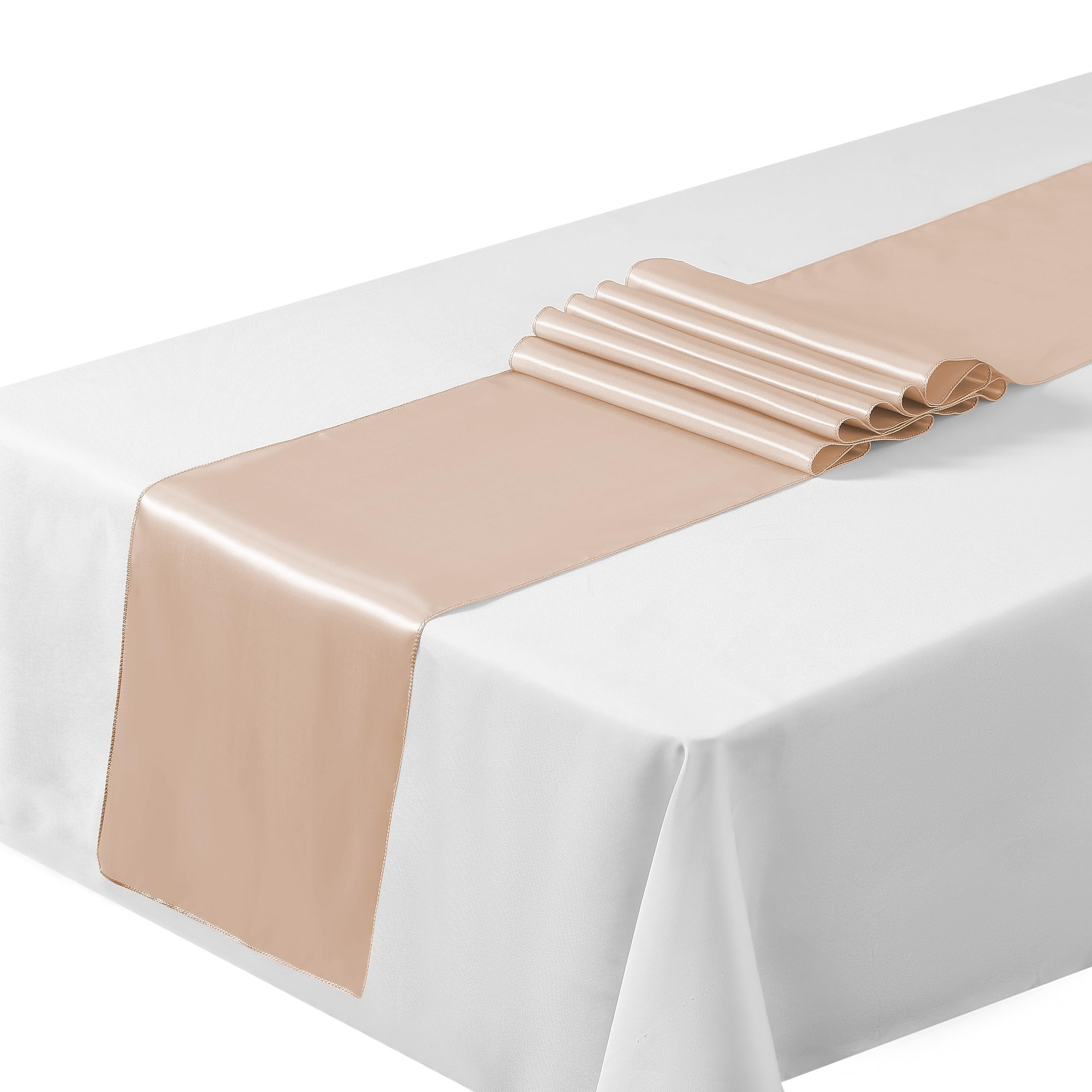 Satin Table Runners 12"x108"inch Chair Sashes Swags Wedding Party Table Decoration (10, Champagne) …