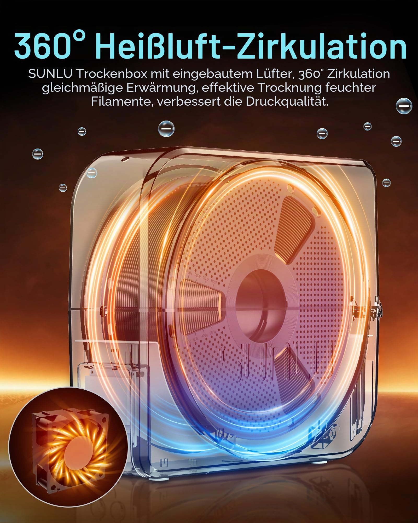 SUNLU Filament Trockner S1 Plus, Filamenttrockner Box für PLA/PETG/TPU | Eingebauter Umluftventilator, 3D Drucker Filament Trockenbox für 1.75mm/2.85mm/3.00mm, Weiß