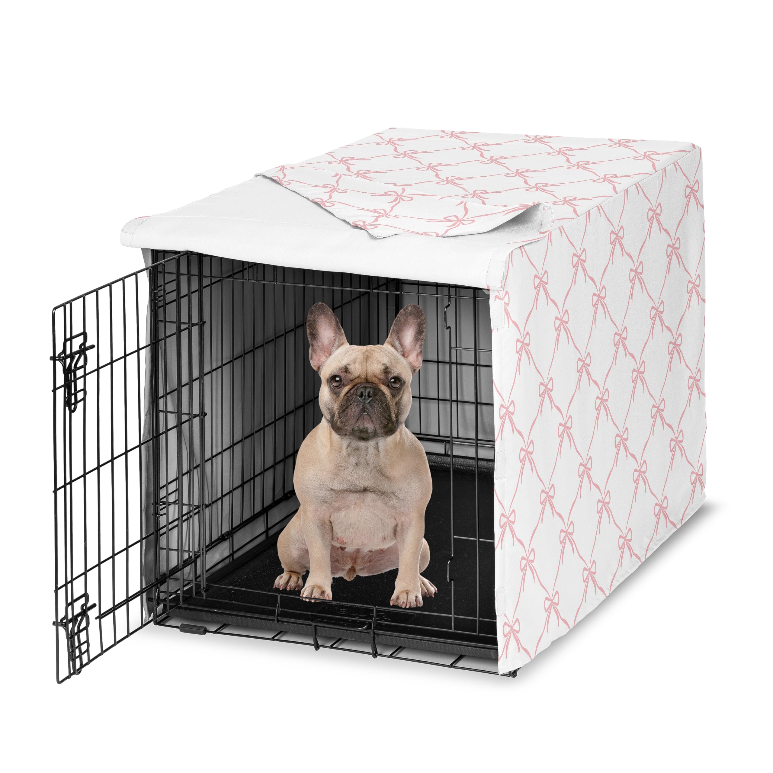 Sweet Jojo Designs 30in. Small/Medium Dog Crate Cover (Pink Bows) for Girls Pet Cage, Kennel Covers (Blush & White Elegant Designer Bow for the Ballerina, Dancer, Princess, Coquette Ballet Collection) — image 1