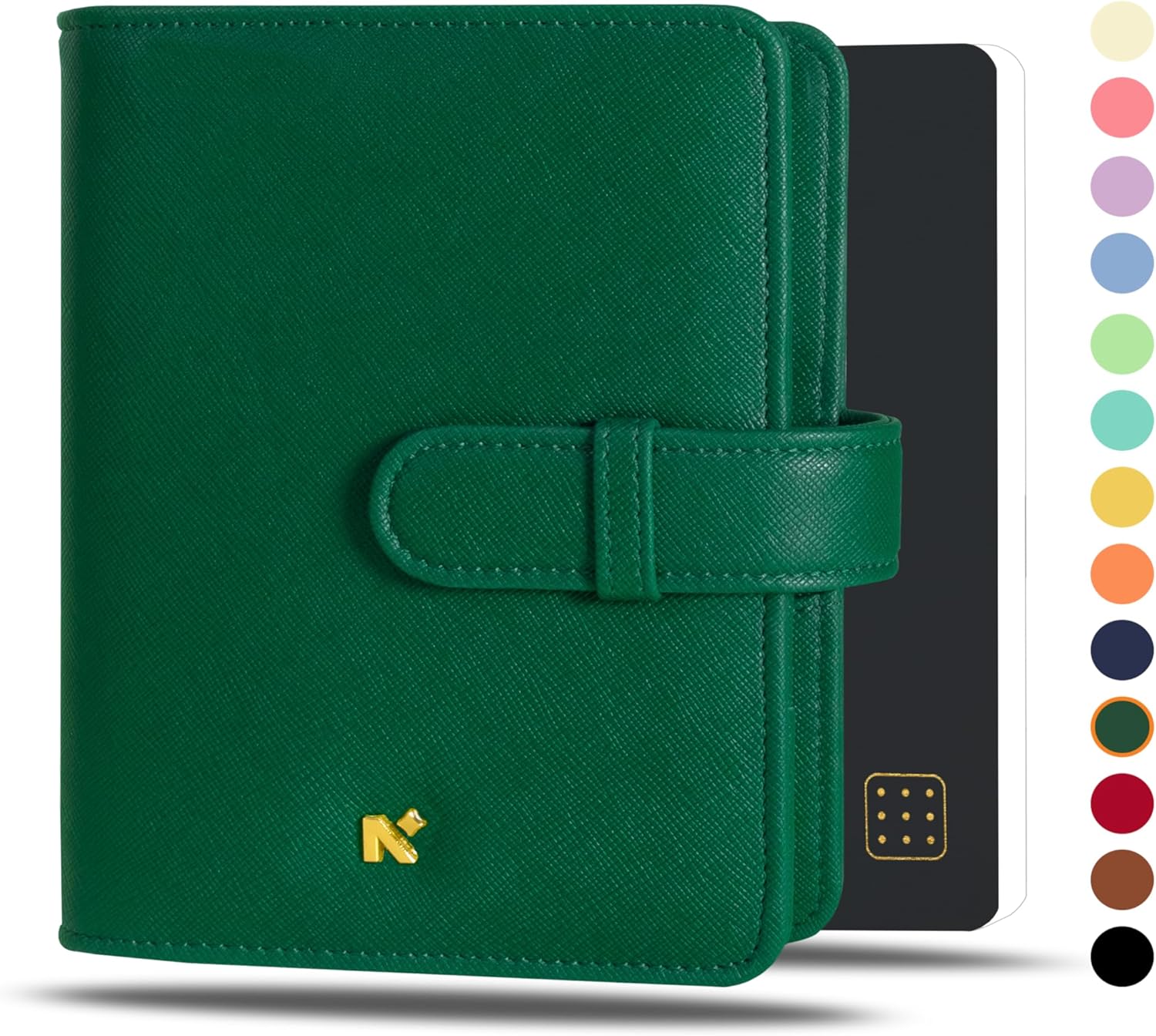 — A6 Notebook SLEEVE with Loop + Dotgrid JOURNAL | Faux Leather Sleeve + Penloop |2 Front 1 Back compartment | 4 Card Slots | 2 BookMarks |Gift Box— Planner Organizer Agenda Journal–DARK GREEN