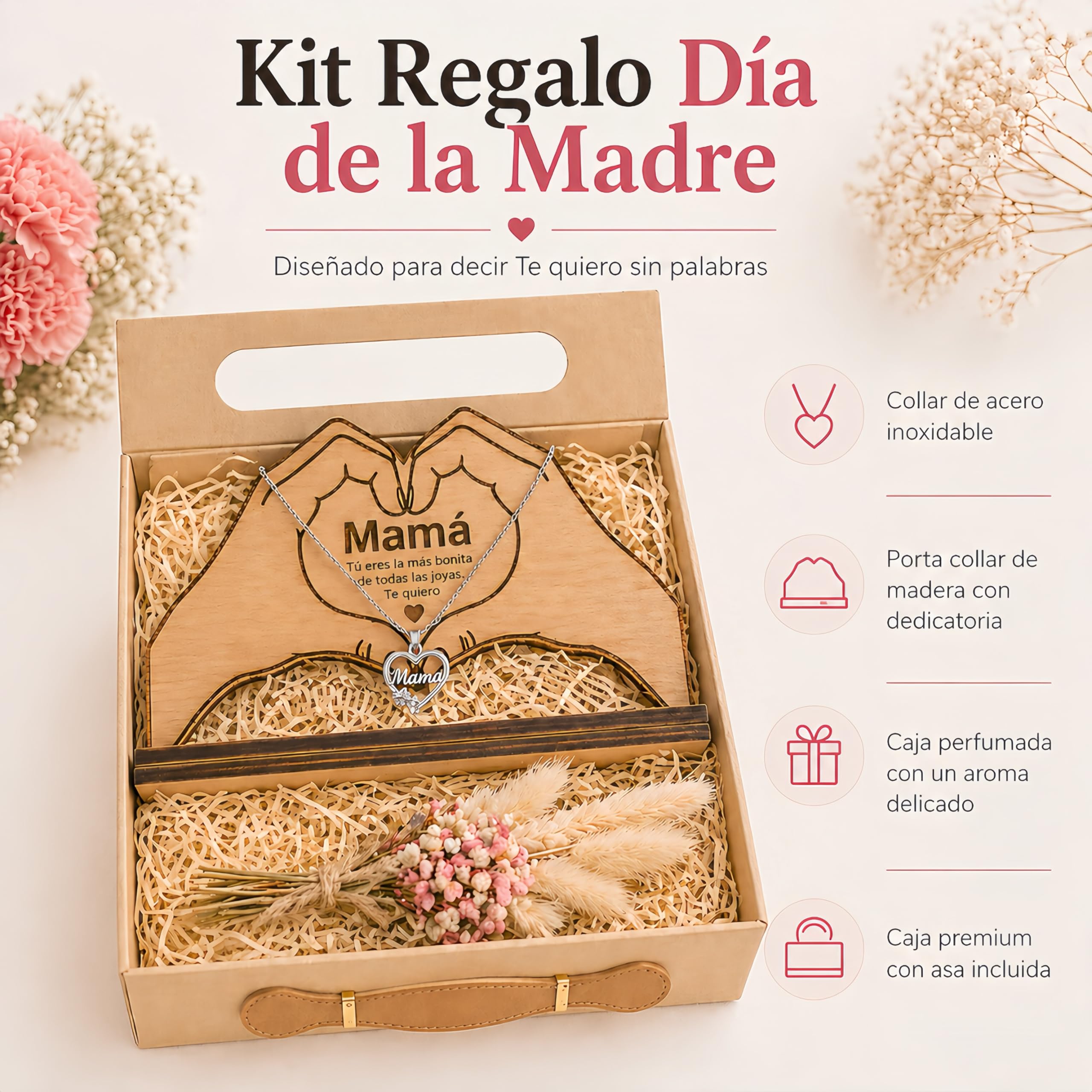 Collar Mujer Mamá con Colgante de Corazón y Mariposa en Acero Inoxidable – Joyería Fina con Circonitas, Diseño Elegante y Significativo – Regalo para el Día de la Madre, San Valentín