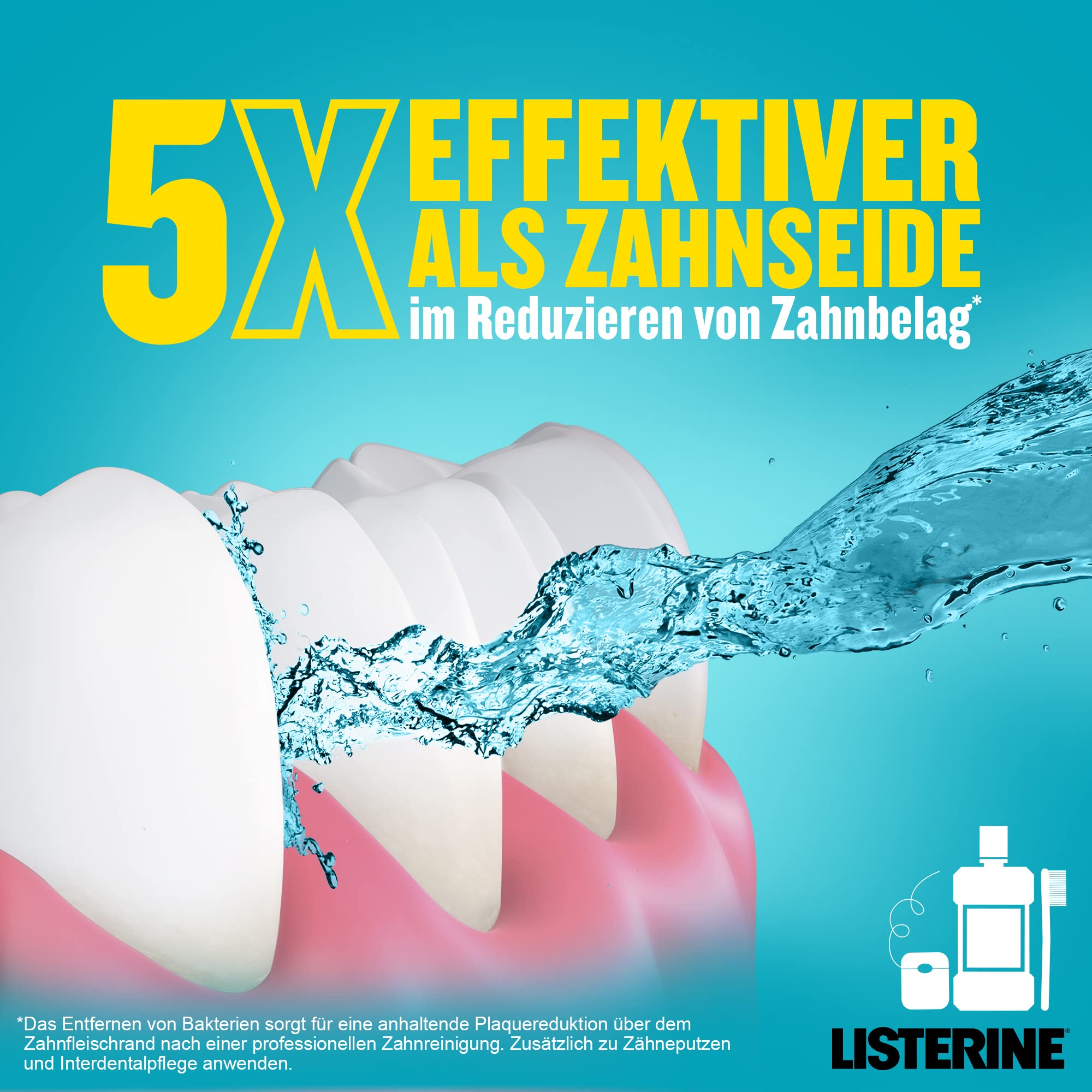 LISTERINE Cool Mint (6 x 600 ml), antibakterielle Mundspülung mit ätherischen Ölen und intensivem Minzgeschmack