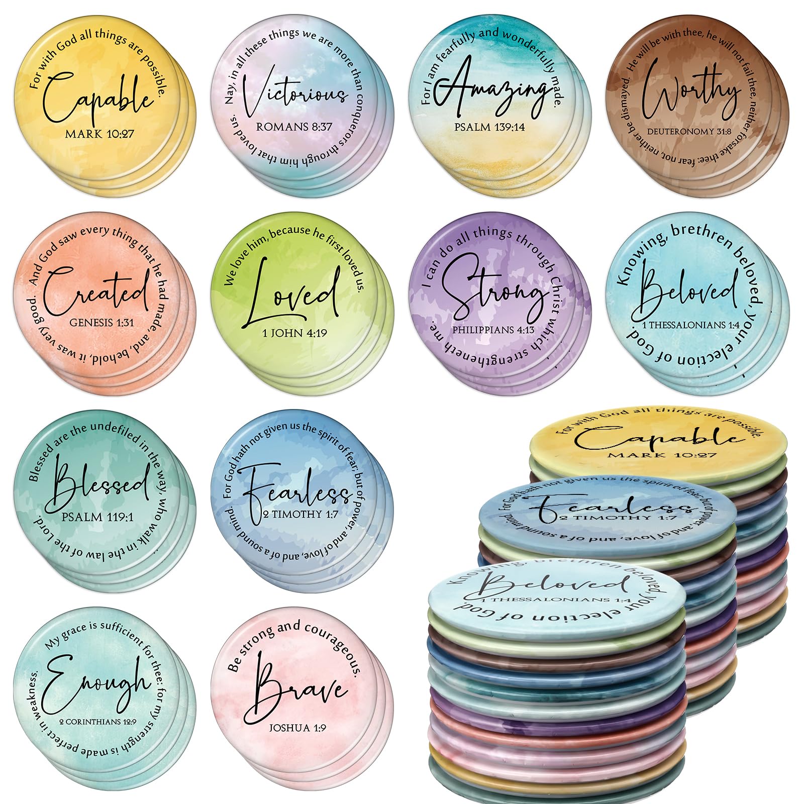 Geelin 24 Pcs Christian Mini Compact Mirrors for Purse Bible Verse Scripture Portable Mirrors Bulk Small Thank You Valentine Gift for Sunday School