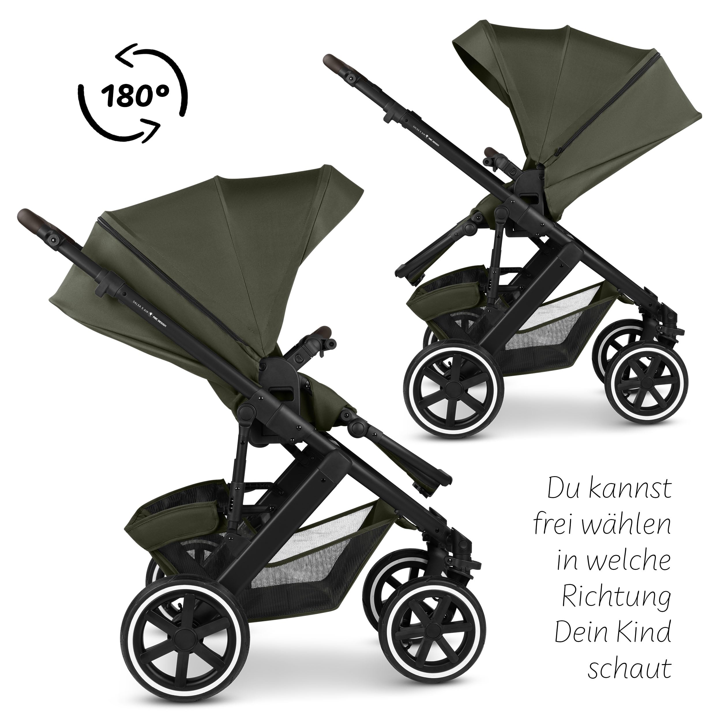 ABC Design Kinderwagen Salsa 5 Air Avocado - 2in1 Kombi-Kinderwagen ab Geburt mit Luftreifen, Federung & großer Babywanne