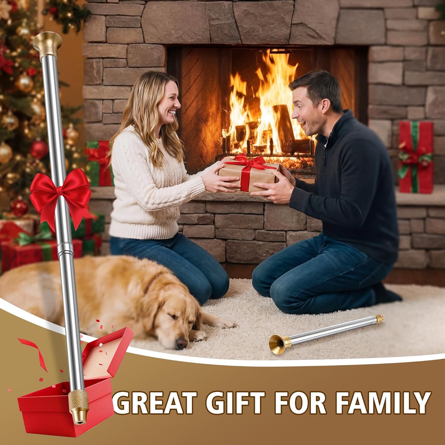 Telescoping Fire Blower Stick, Brass and Steel Material, One Way Valve Prevent Smoke Inhalation, Safe Fireplace Bellows for Fire Pits, Camping, Fireplaces, Campfire(2 Pack)