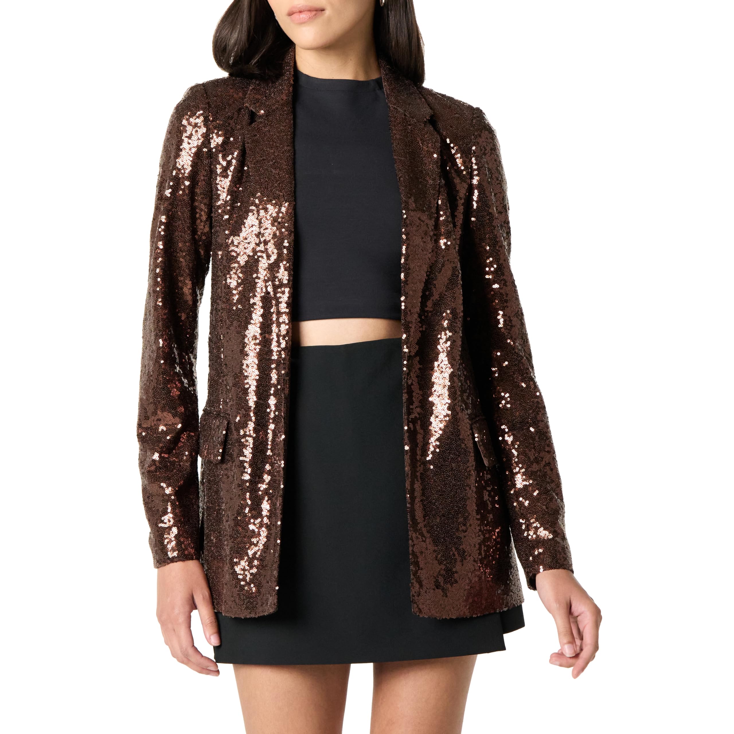 The Drop Blake Langer Blazer für Damen, Schokoladen-Pailletten, S