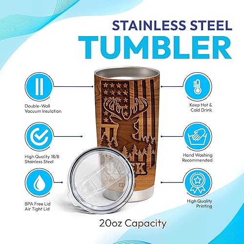 Miniatura 4 de Hyturtle Regalos personalizados de caza para hombres, vaso de caza de ciervos, taza de café de viaje de 20 onzas, acero inoxidable, regalo del día