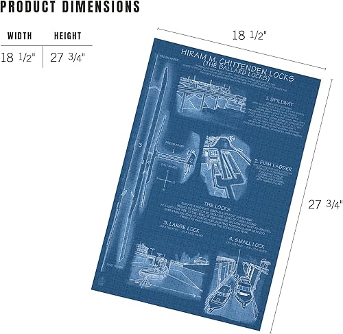Miniatura 5 de Seattle, Washington, Ballard Locks Technical (Blueprint Version) (1000 Piece Puzzle, Challenging Jigsaw Puzzle for Adults, Made in USA)