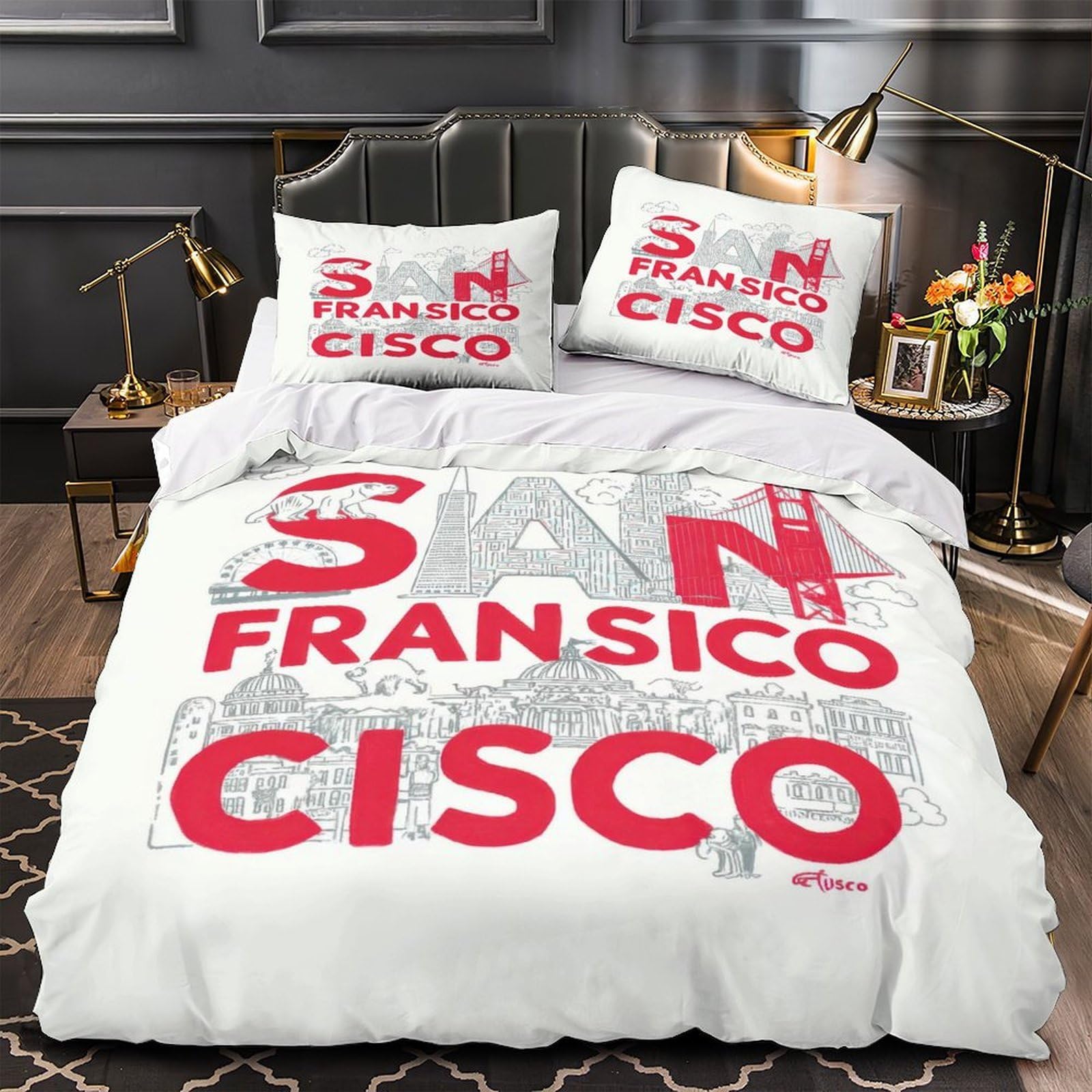 Housse de couette San Francisco confortable et facile à laver pour lit simple 3D