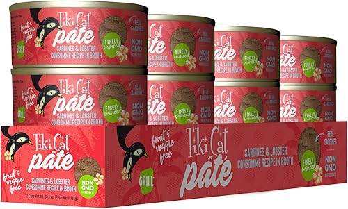 Miniatura 2 de Tiki Cat Grill Pâté, Sardines & Lobster Consommé, High-Protein and 100% Non-GMO Ingredients, Wet Finely Minced Cat Food for All Life Stages, 2.8 oz.