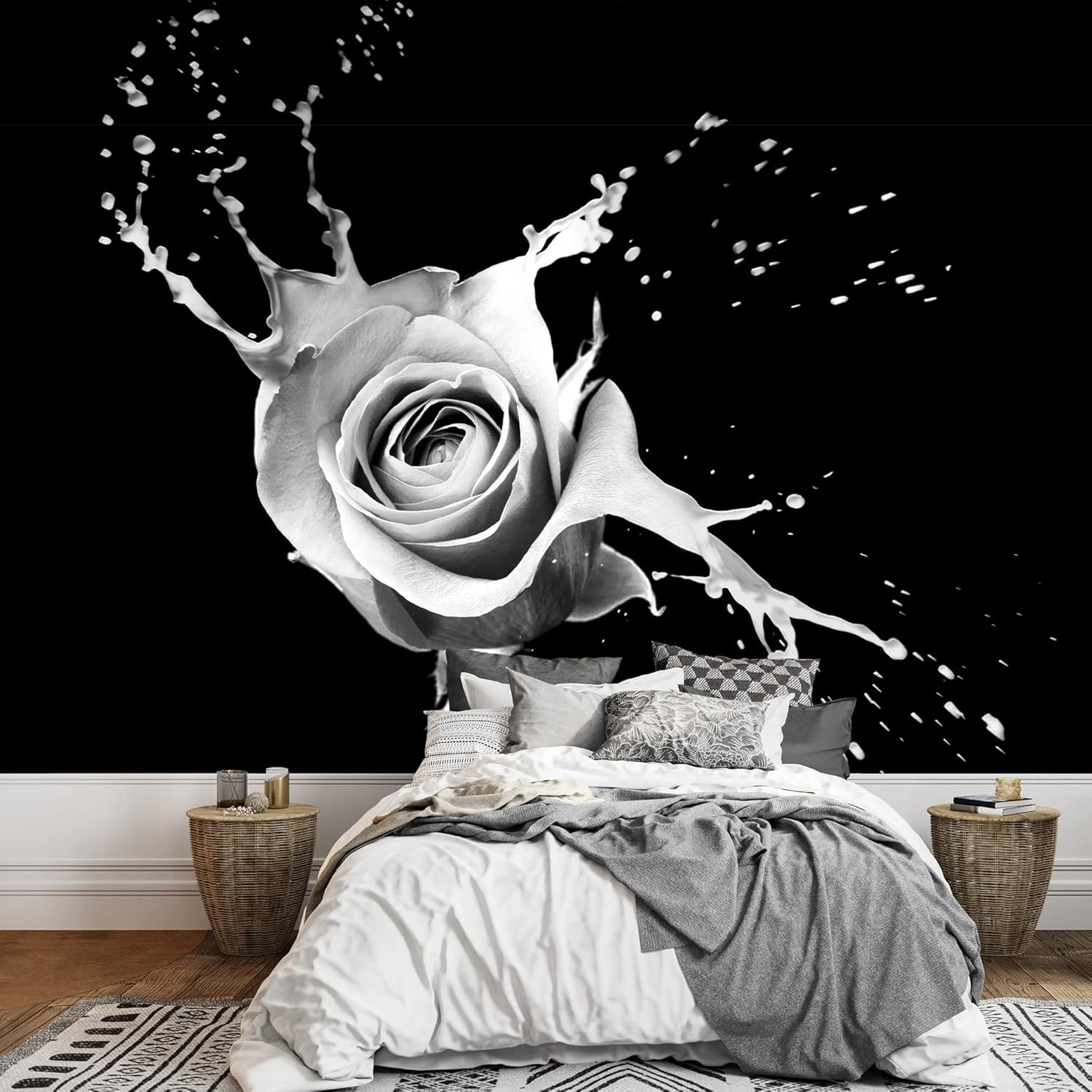 wall26 - Rose with red Splashes on Black Background - Removable Wall Mural | Self-Adhesive Large Wallpaper - 100x144 inches