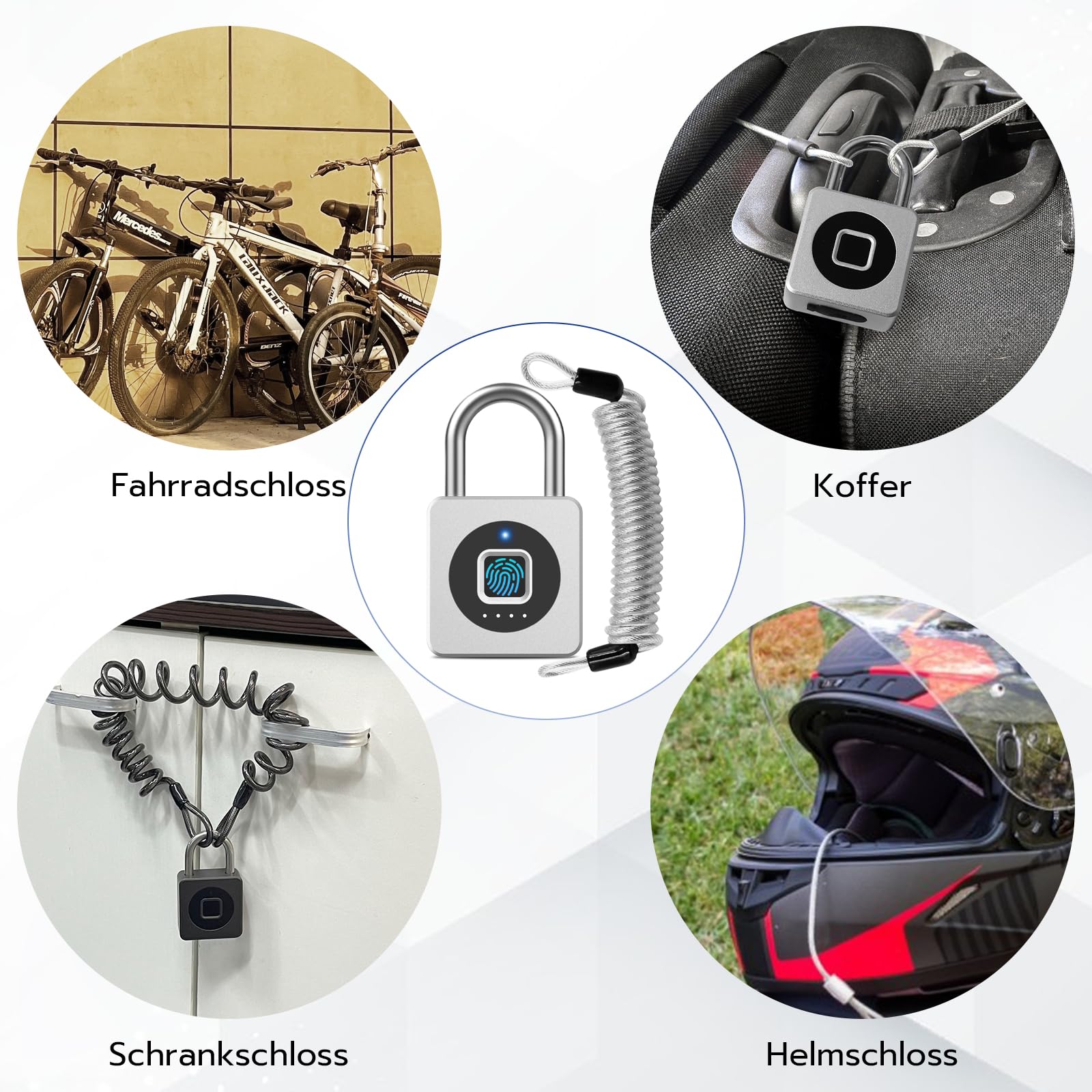 Eseesmart Serrure à empreintes digitales - Cadenas à empreintes digitales avec câble, Smart Lock avec application Bluetooth, serrure intelligente étanche pour armoire, casque, vélo, maison