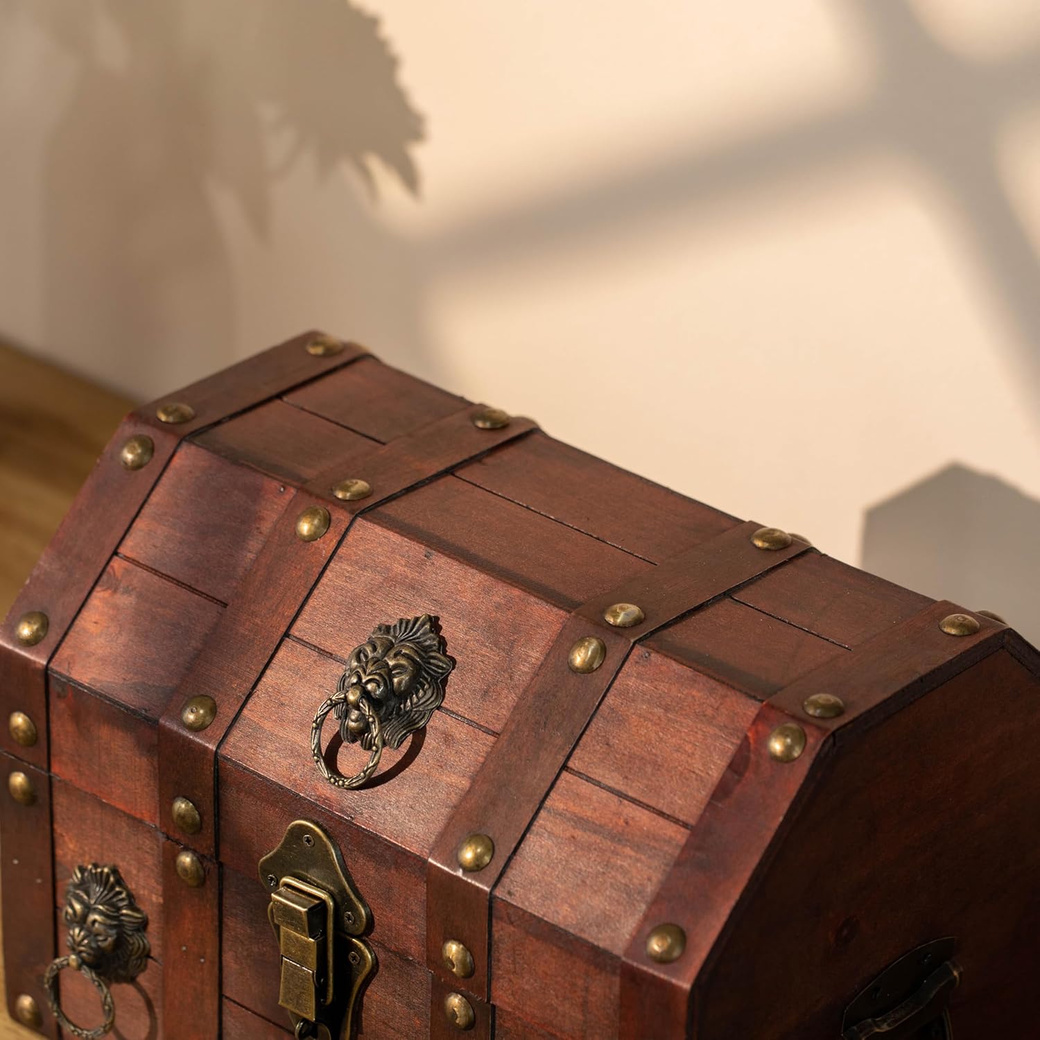 Handmade Pirate Treasure Chest with Latch - Vintage Wooden Storage Trunk and Treasure Box with Hinged Lid - Antique Decorative Storage Box for Pirate-Themed Birthday Party and Keepsakes