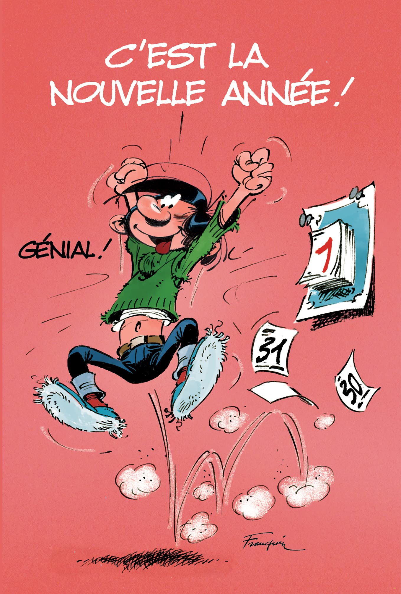 Afie GLMX-2041 Gaston Lagaffe MAXI - Biglietto di auguri di compleanno per 1 anno di più umoristico da uomo, formato chiuso 31,5 x 15 cm, con busta illustrata, in Francia