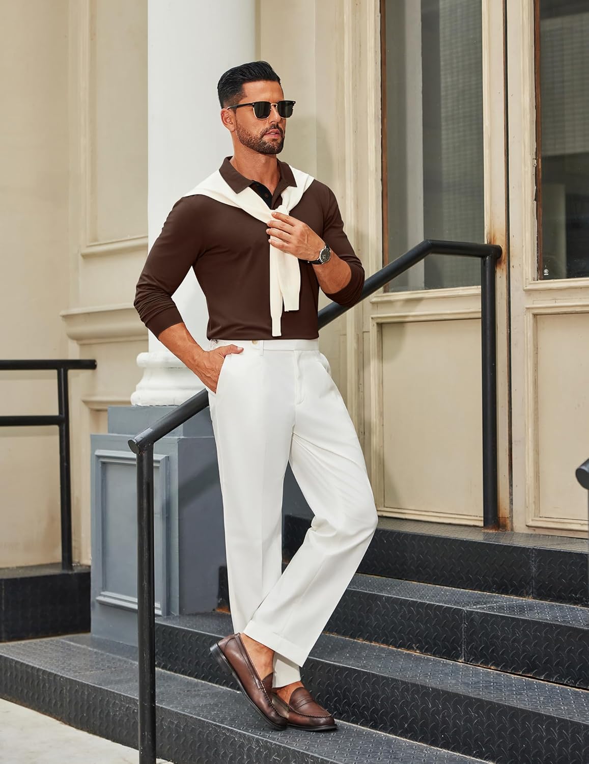 COOFANDY Mens Long Sleeve Polo Shirts Cotton Collared Shirts Casual Business Polo Classic Golf T Shirts - Image 3