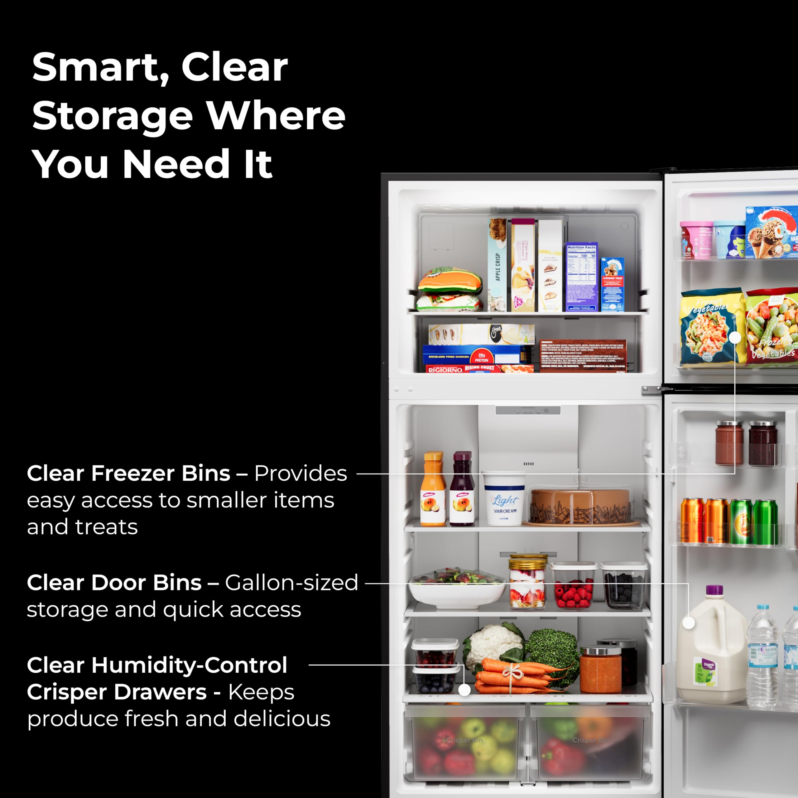 Kenmore 30" Top Mount Refrigerator With Freezer - Adjustable Shelving, Humidity-Controlled Crispers, LED Lighting, Energy Star Certified, Garage Ready, 18.1 Cu. Ft. Capacity - Black on Fridge.com - View 6