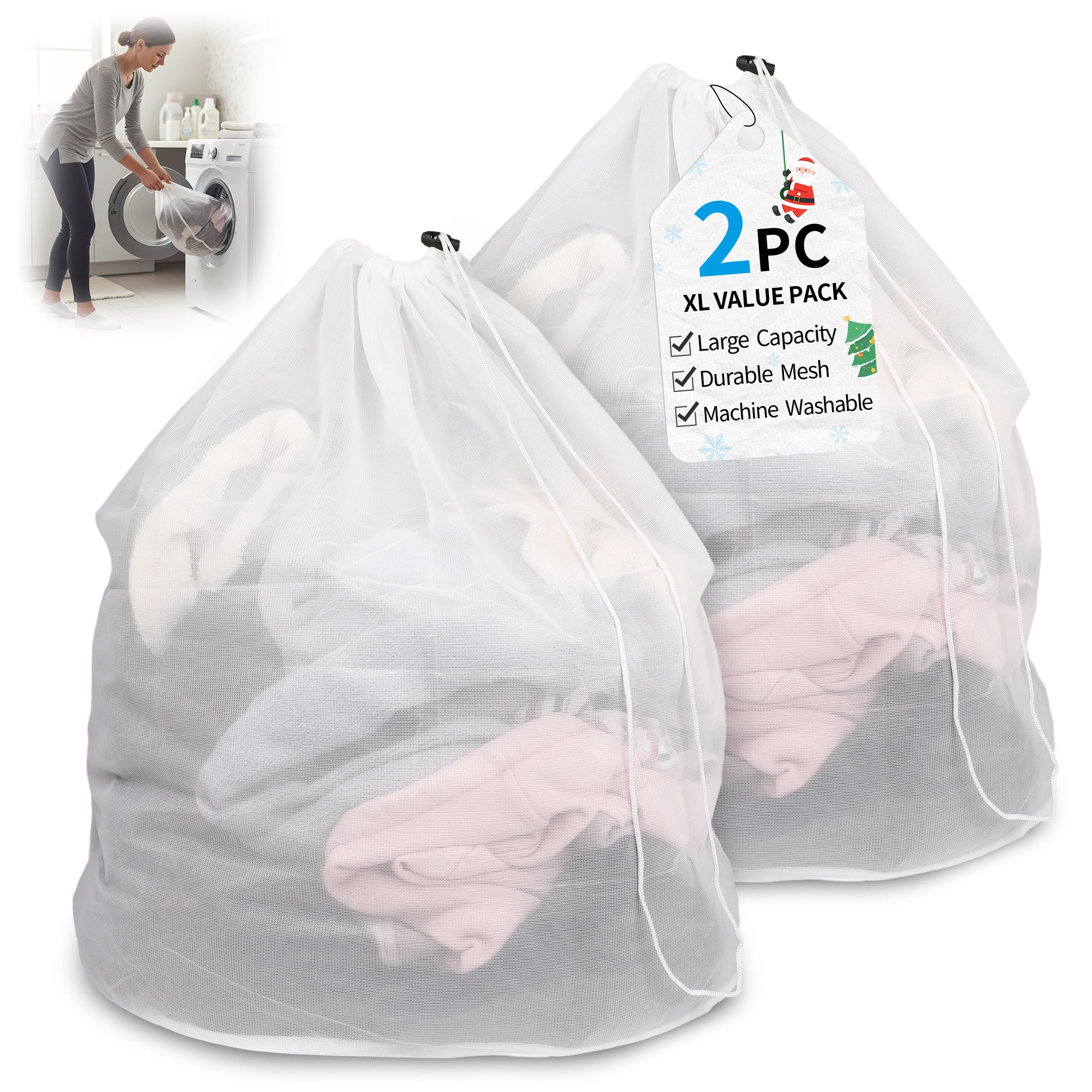 2-Pack Drawstring Mesh Laundry Bags 24x31 Inches Extra-Large Heavy Duty Laundry Net Bag Breathable Mesh for Delicates Protect