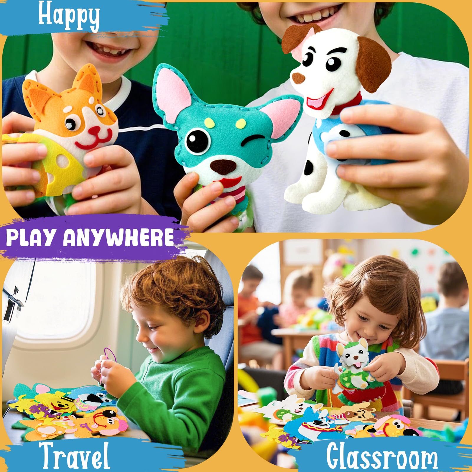 Toylink Kit Cucito in Fieltro per Bambini, Kit Lavoretti Creativi per Bambini con 12 Feltro & Fili da Ricamo & Aghi di Plastica, Fai Da Te Regalo Bambina Bambino 6 7 8 9 Anni