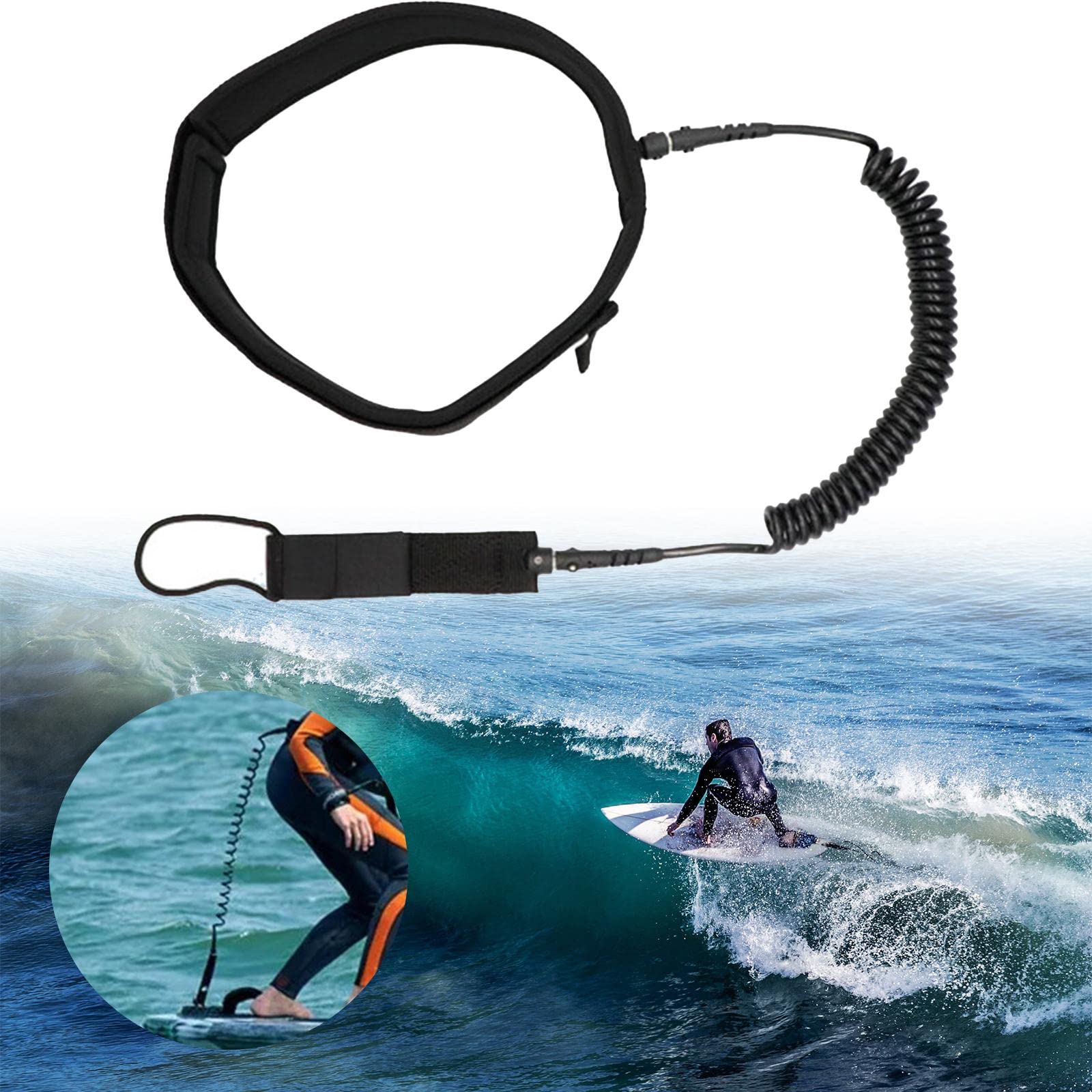 Leash per Tavola da Surf, Cintura Elastica, Tavola da Acqua Estensibile, Chiusura Robusta, PVC Morbido, Facile Installazione, Protezione per Surfisti,