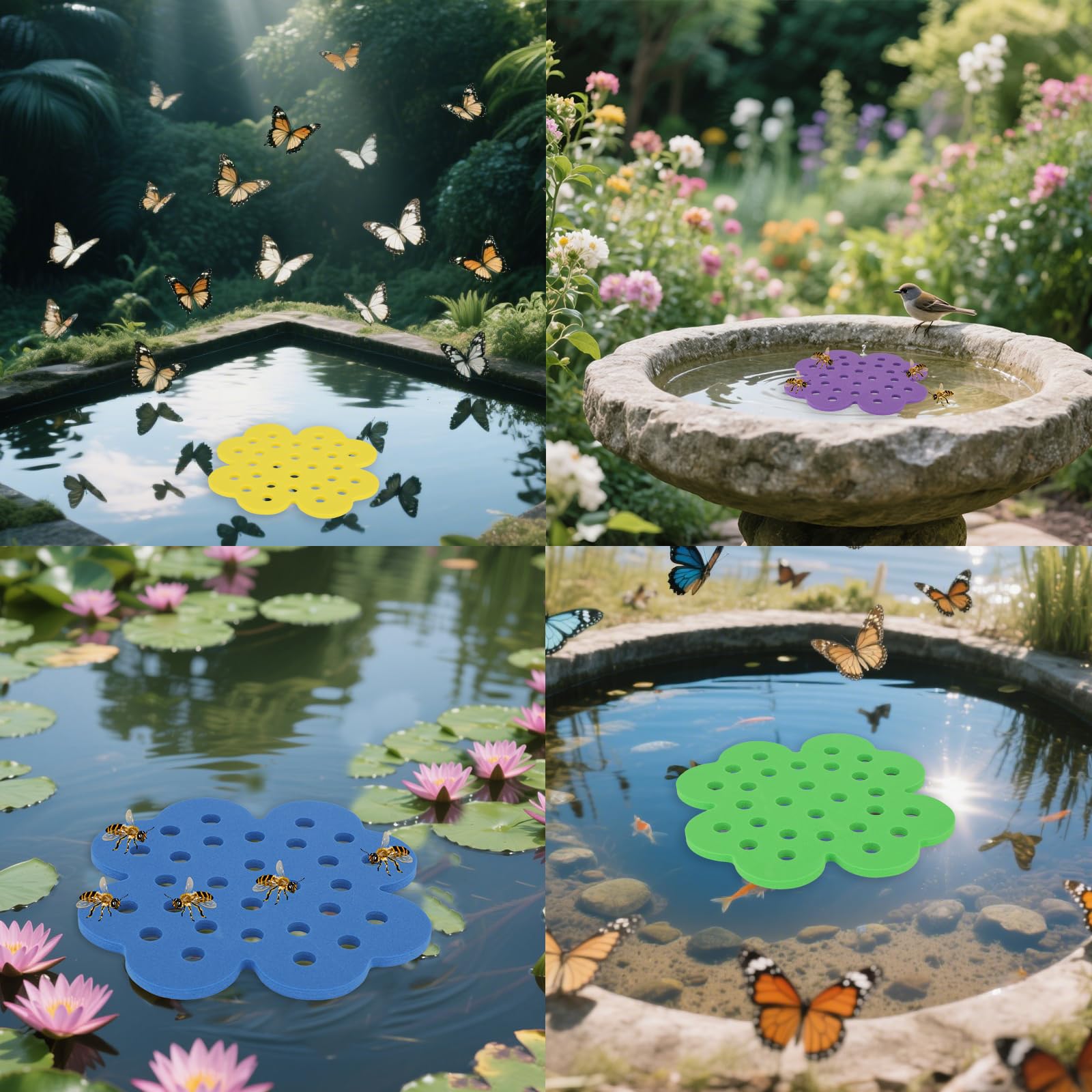 4 Piezas Bebedero de Abejas, Isla Flotante de Abejas, Bebedero para Insectos, Decoración de Jardín, para Colmenares, Jardines, Huertos