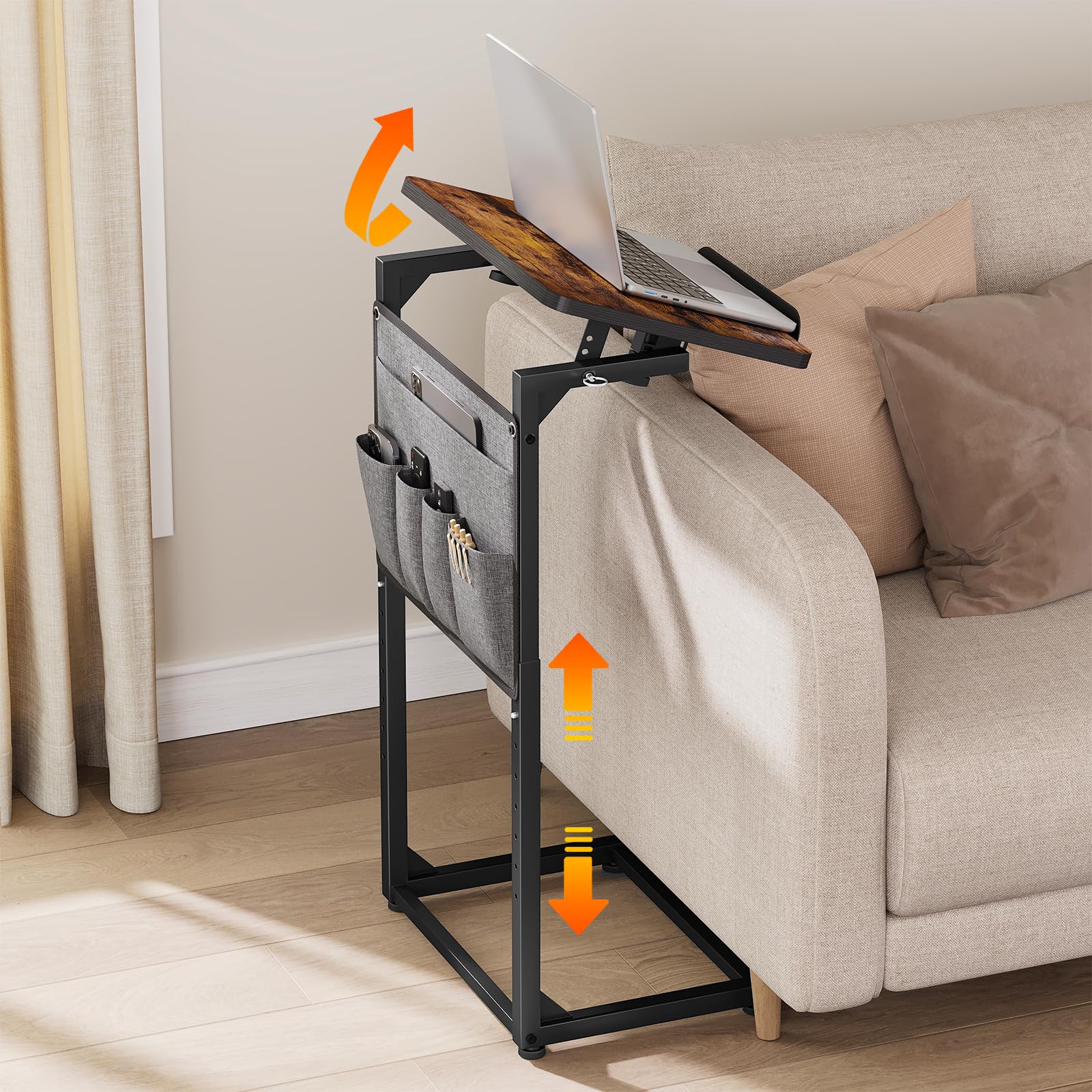 ELYKEN Table d'Appoint Bout de Canapé Plateau Inclinable à 90° Lot de 1