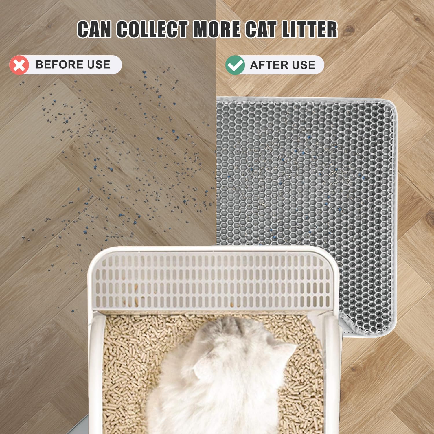 Tappetino Lettiera Gatto,Tappeto Lettiera Gatto 40x50cm,Tappetino per Lettiera a Doppio Strato,Facile da Pulire,Antiscivolo,Resistente,Grigio Argento