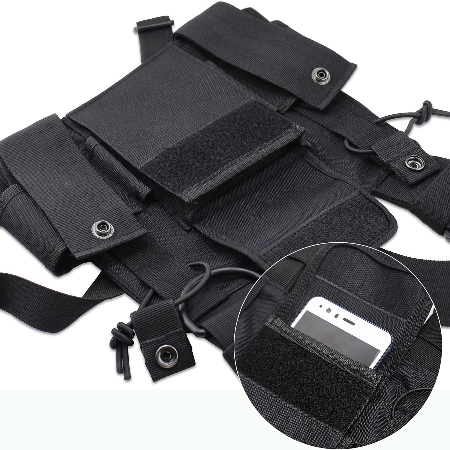 Walkie Talkie Mochila con Bolsillo en el Pecho, Mochila walkie Bolsa de Transporte para radios de Dos vías, Soporte para Rescate Essentials Chaleco Rig Pouch Negro