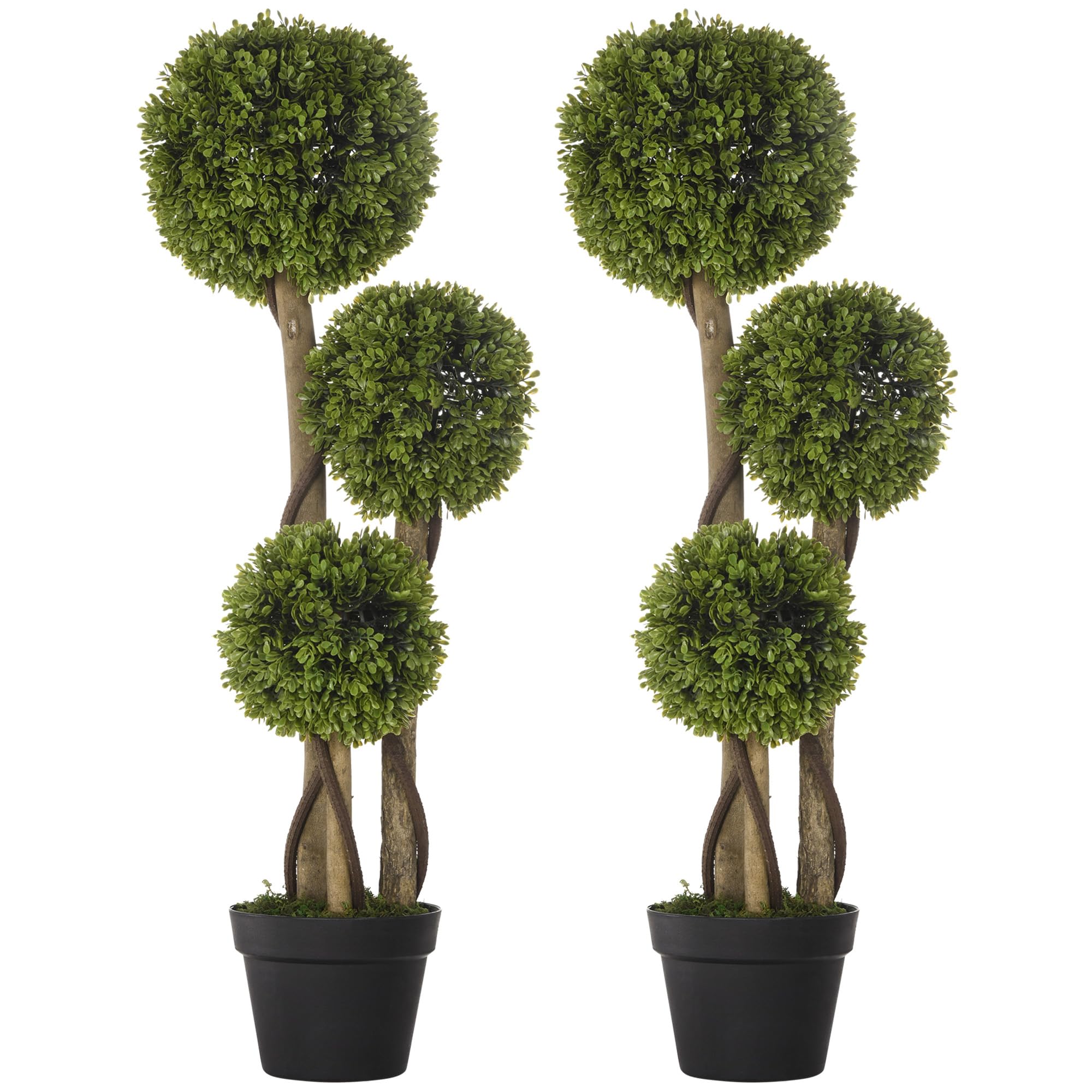 Homcom Light Green Set Of 2 Artificial Tree Boxwood Topiary In Pot 90 Cm