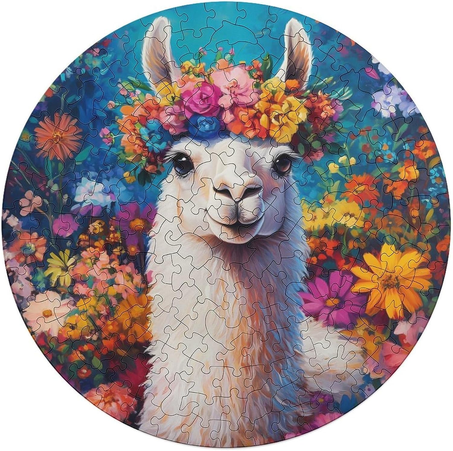 Llama Flower Wooden Puzzles Irregular Animal Shaped Jigsaw Puzzle Fun Family Game 195 PCS