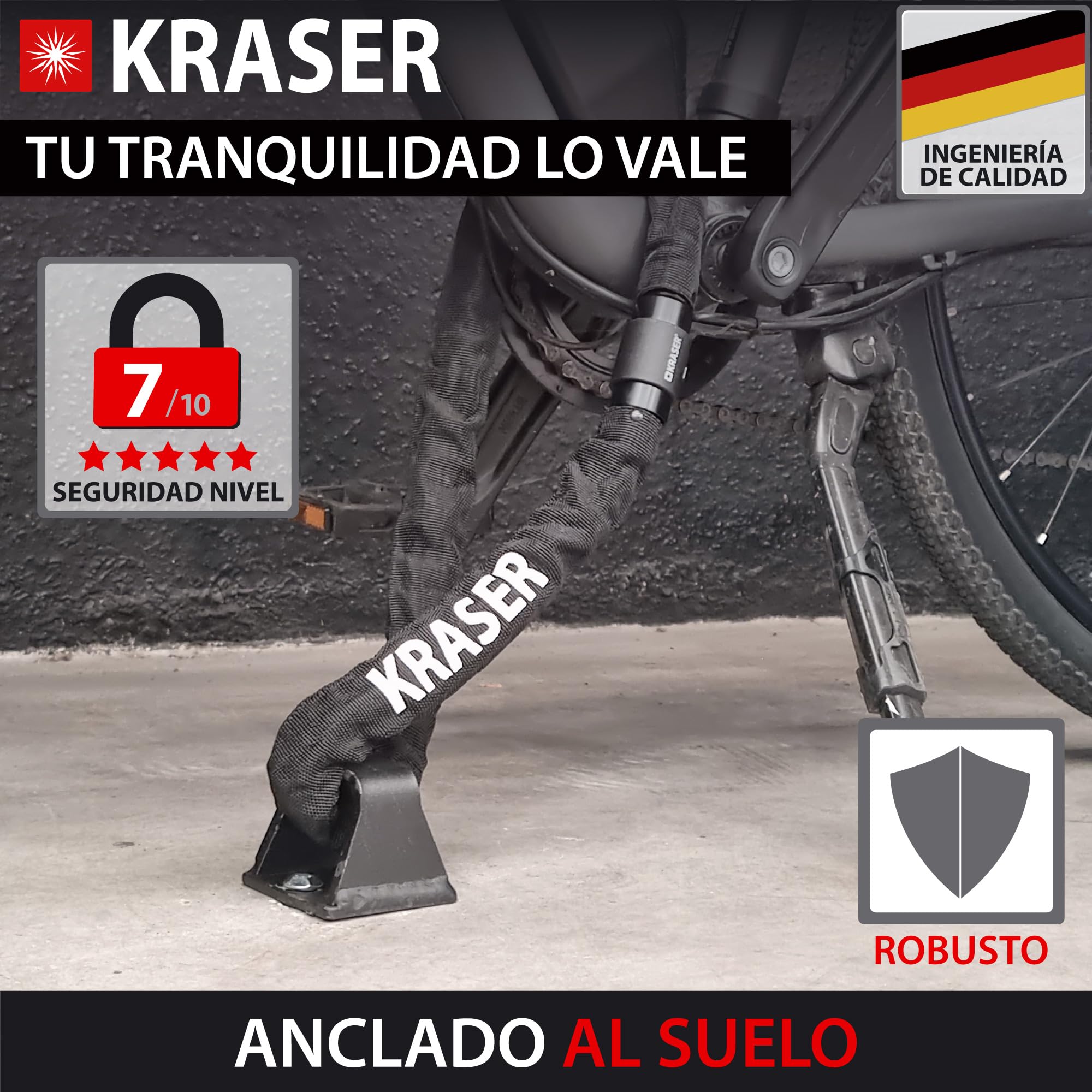 KRASER KR45B Anclaje Suelo Moto y Pared, Único con Base Antipalanca, Compacto y Resistente, Antirrobo de Alta Seguridad para Anclar Moto y Antirrobo Bicicleta Garaje, Compatible con Cadenas y Candados