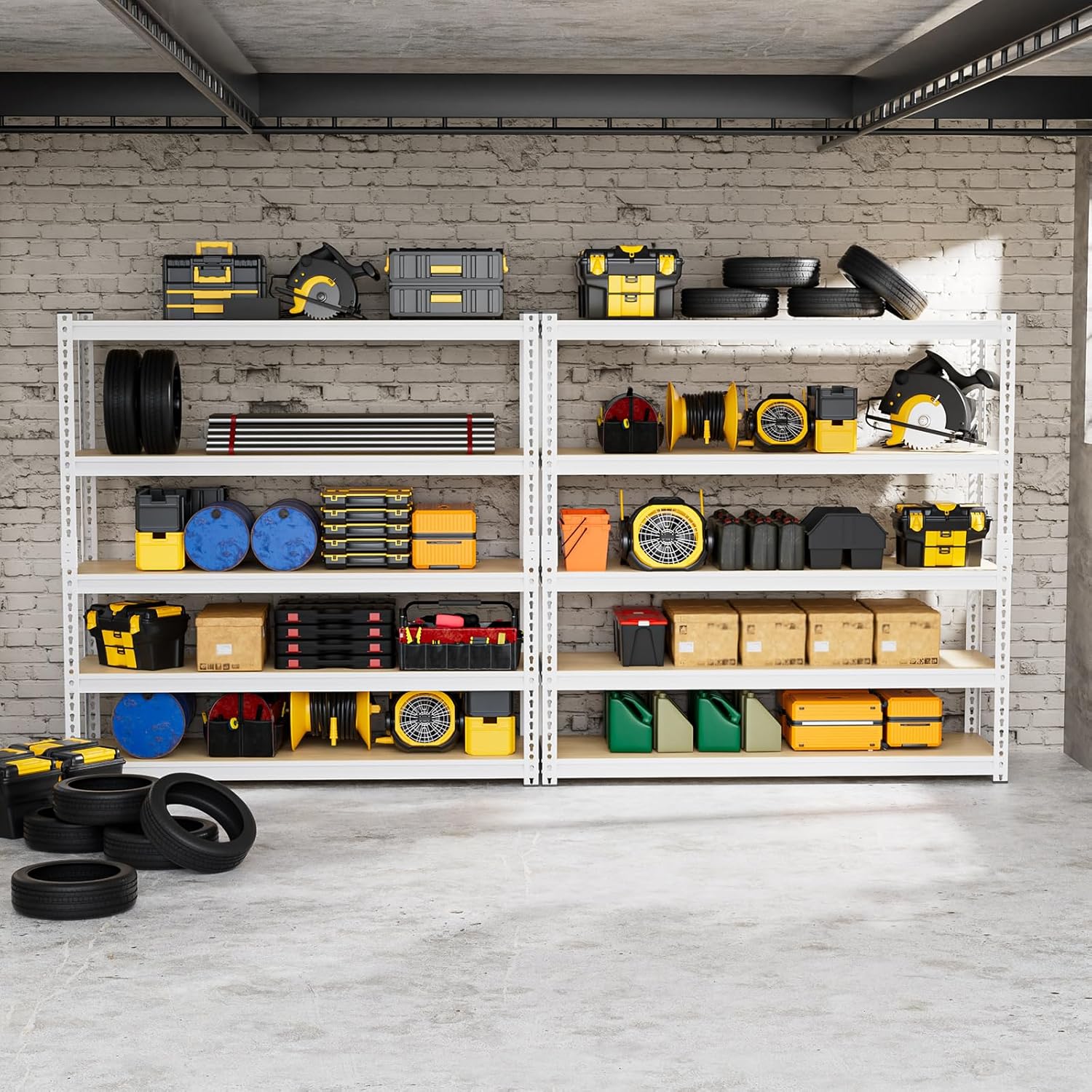 5-Tier Garage Shelving 48" W x 15.7" D x 72" H Industrial Storage Shelf 2500LBS Heavy Duty Metal Shelve Adjustable Utility Pantry Shelving Units(White)