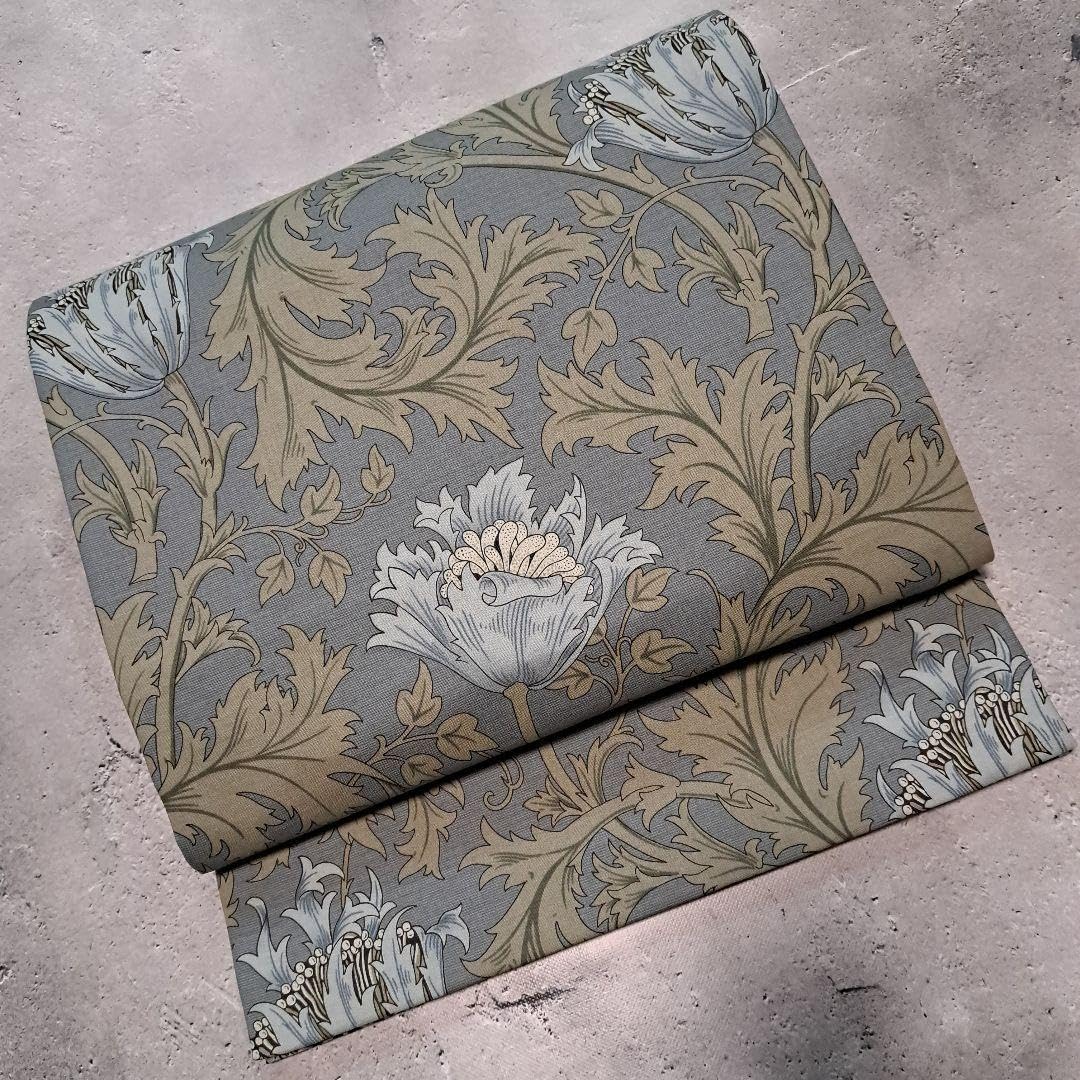 開き名古屋帯　ウィリアムモリス　いちご泥棒　エメラルド×アネモネ　リバーシブル 40ee9fa449689543a2165c89f1340c