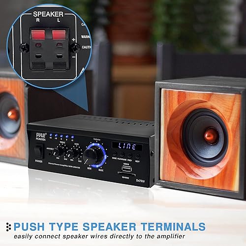 Miniatura 3 de Sistema de amplificador de potencia de audio para el hogar 2 x 75 W caja de receptor de sonido estéreo con USB RCA AUX LED mando a distancia