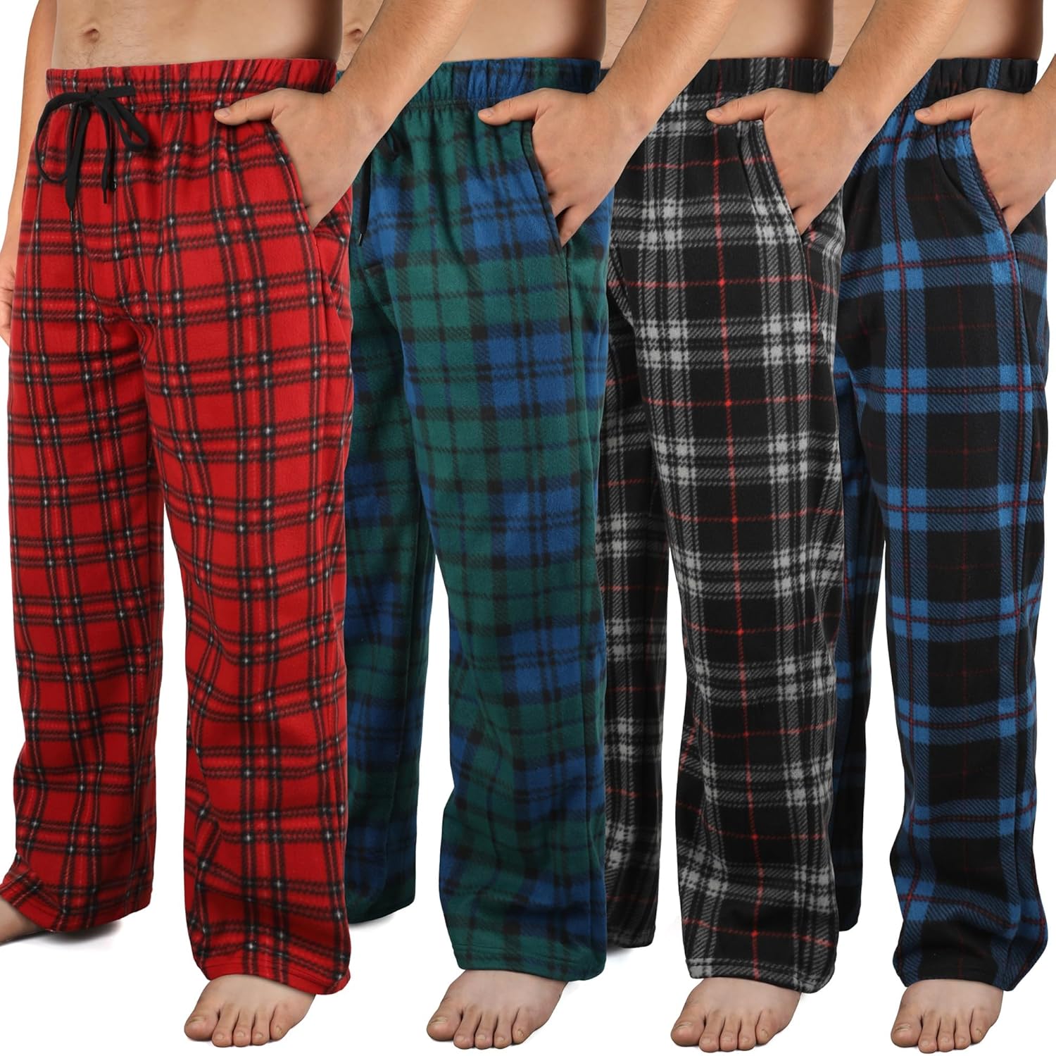 3 Pack Mens Pajama Pants Microfleece Plaid Pajama Bottoms Sleepwear PJ Sleep & Lounge Pants with Pockets & Drawstring