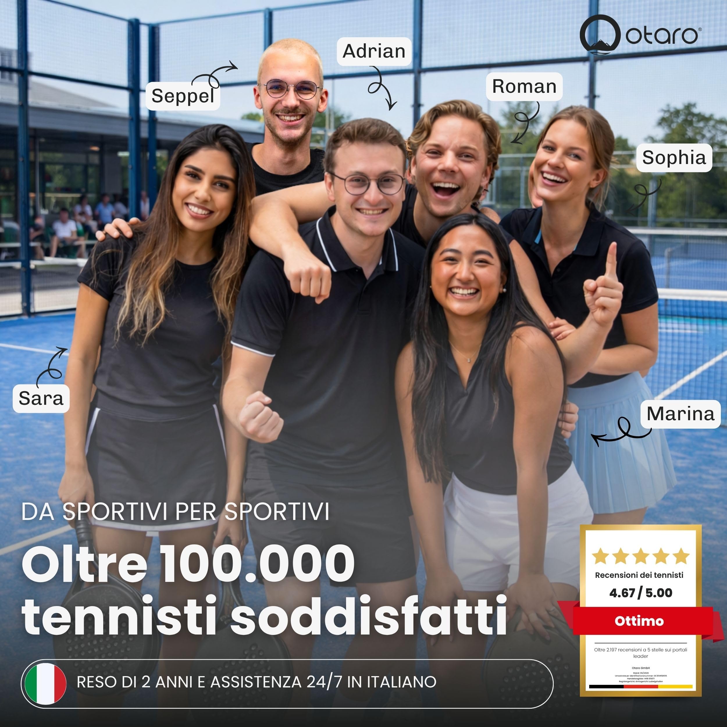 Otaro Zaino Padel | 35L | Zaino con porta scarpe, scomparto per racchette e laptop | Borsone padel per 2 racchette padel, abbigliamento e accessori | Comodo e stiloso | Borsa padel uomo e donna