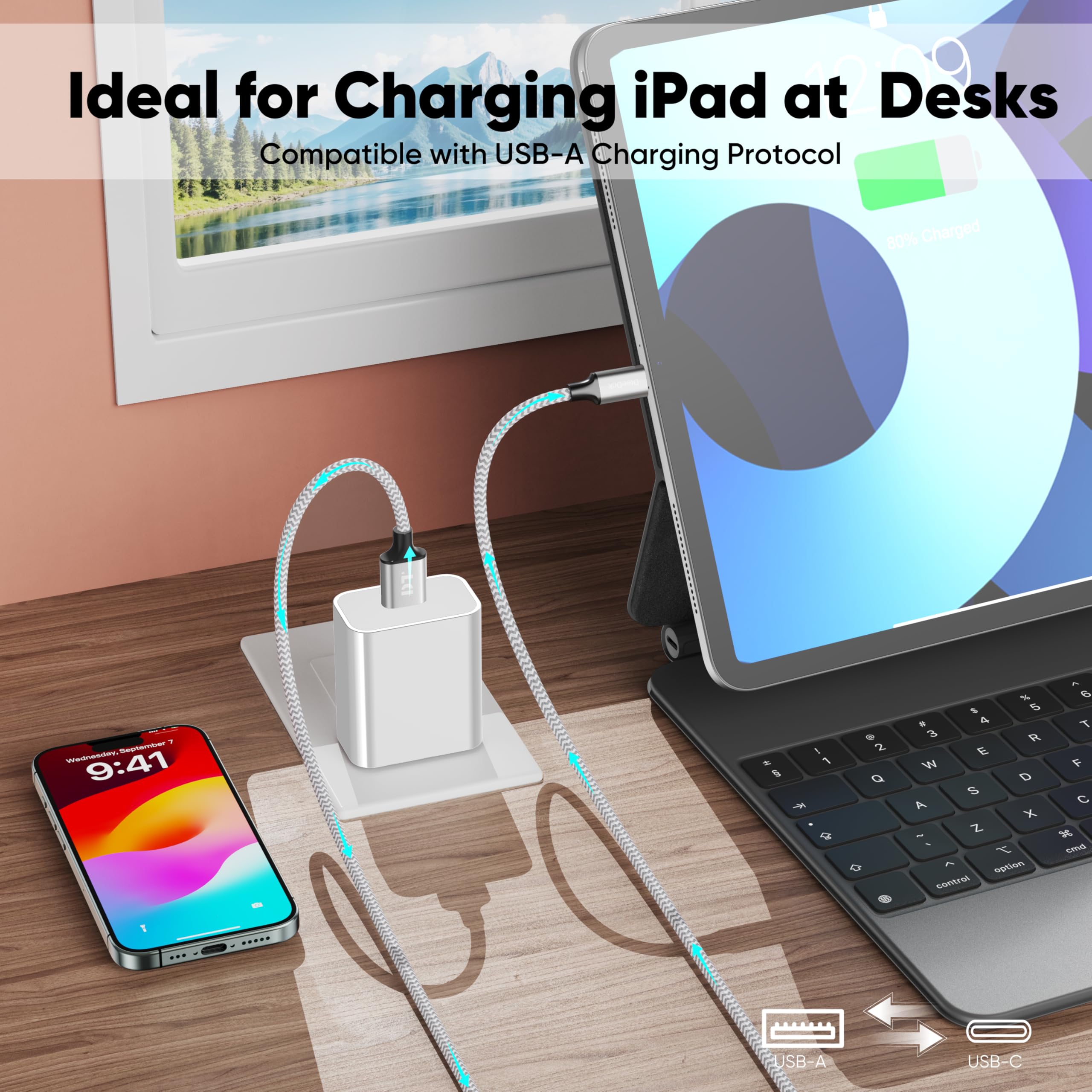Cable USB C de 20 pies, largo USB A 2.0 a tipo C de 12 W, cable de carga rápida y transferencia de datos compatible con Xbox PS5, iPhone 16/15, teléfono Android, tablet, controlador de juegos