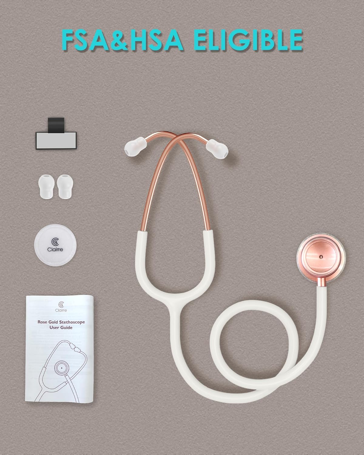 Rose Gold Stethoscope, Gift for Nurses, Doctors & Medical Students, Dual Head for Home Health Use with Accessories Name Tag, Pearl White