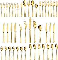 KINGSTONE Gold Hammered 45-Piece Flatware Set, 18/10 Stainless Steel Service for 8 with Serving Utensils, Dishwasher Safe