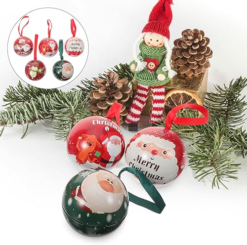 Miniatura 6 de Tarro de caramelo de Navidad, caja de bolas de caramelo, contenedor de galletas, regalos de Navidad, bolas redondas para árbol de Navidad, latas de