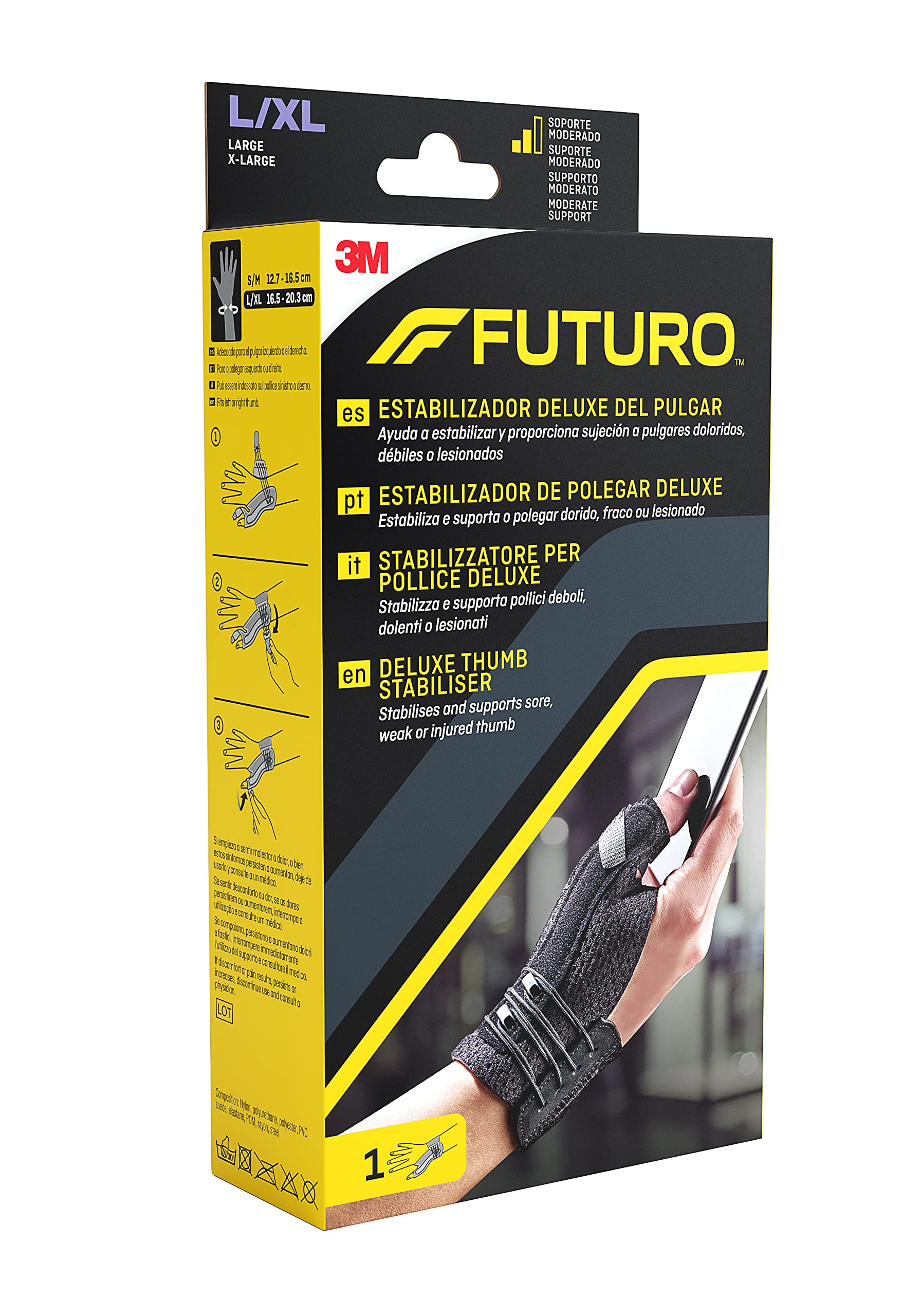 Futuro Tutore Stabilizzatore Per Pollice Destro/Sinistro, L/Xl, Pollice: 6.3 - 7.6 Cm, Polso: 17.7 - 23.0 Cm, Dispositivo Medico Marcato Ce, Nero