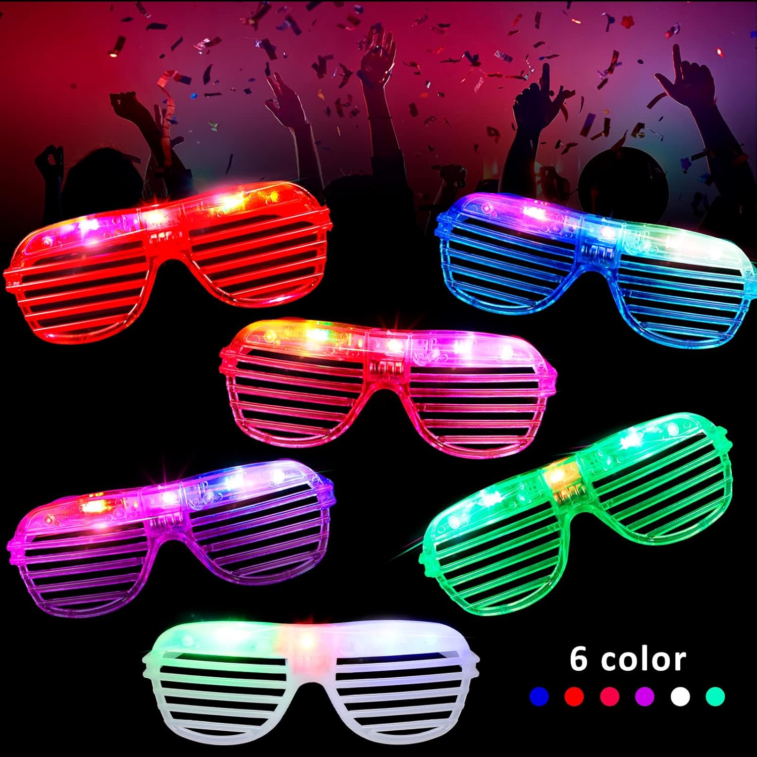 Miniatura 3 de Paquete de 120 gafas LED iluminadas para fiestas que brillan en la oscuridad luces LED 6 colores palillos brillantes gafas de plástico para fiestas