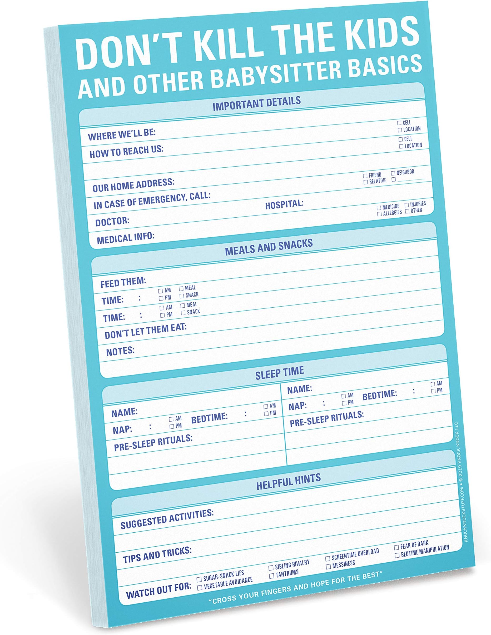 Knock Knock Don't Kill the Kids Babysitter Checklist Note Pad, 6 x 9-inches