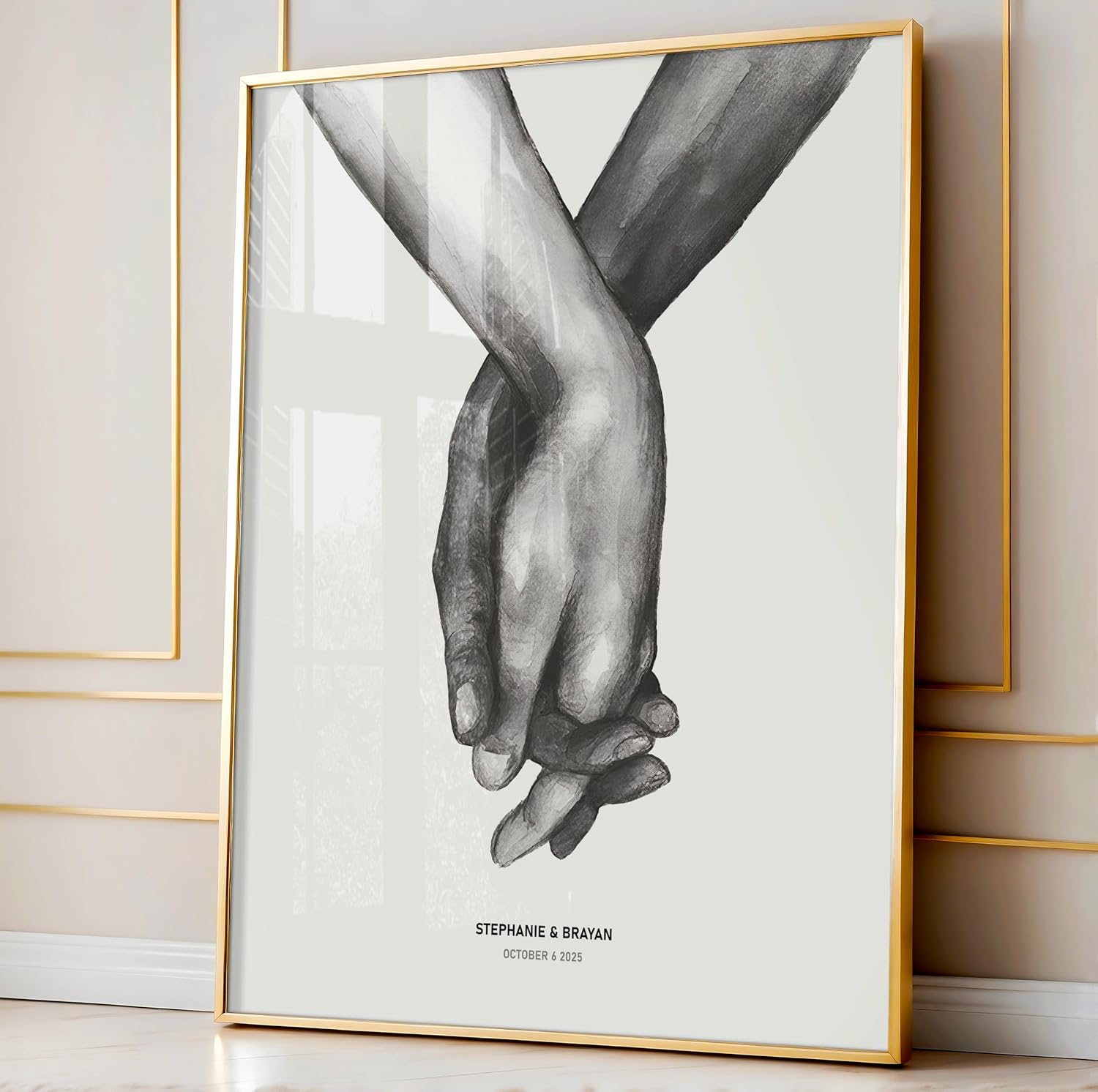 Poster Master Personalized Hand in Hand Print, Customized Drawing Poster and Canvas, Love Art, Minimal Decor, Gift for Couples, Available in 8x10 to 30x40