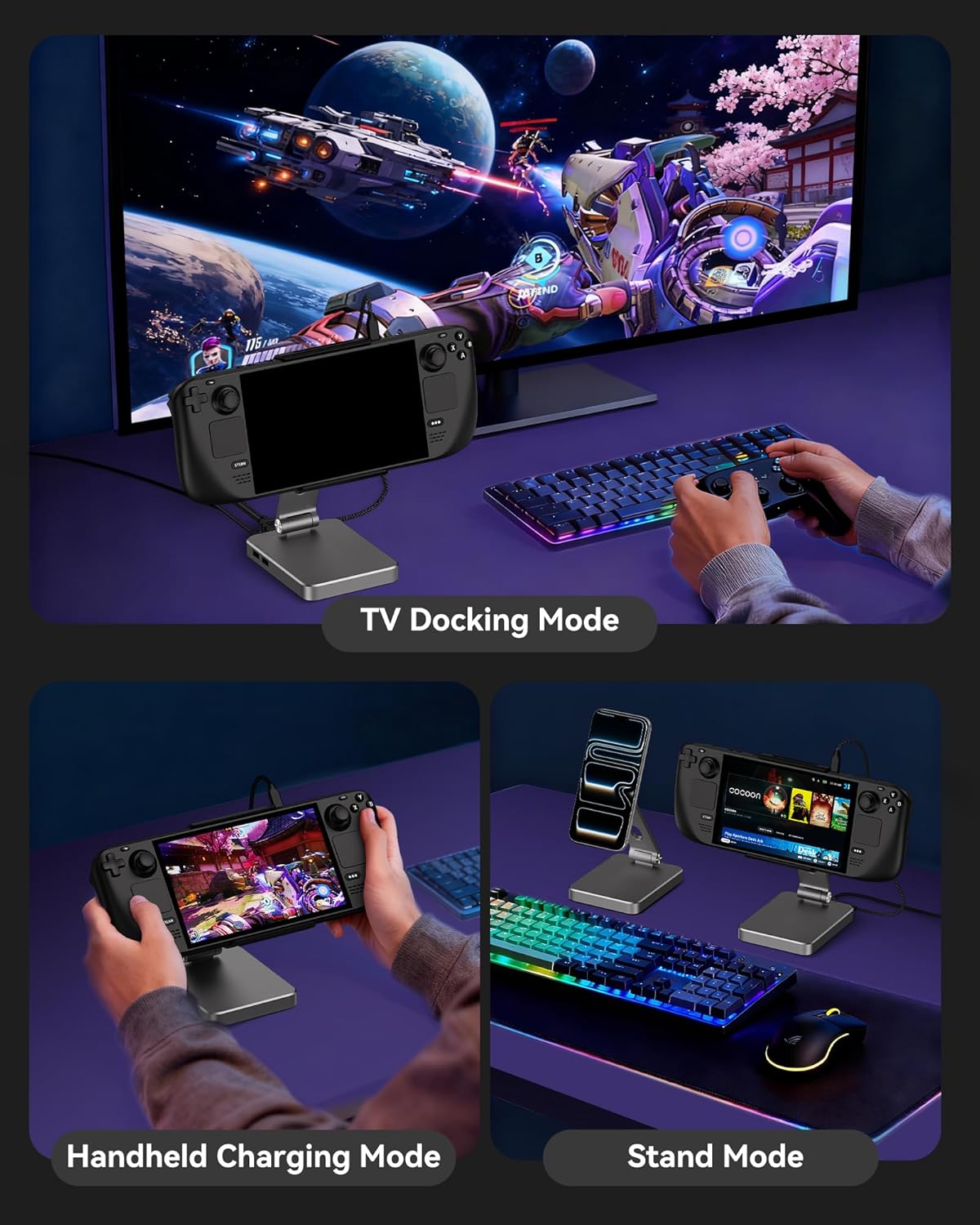 Antank 2 in 1 Magnetic TV Dock & Foldable Stand for Steam Deck/OLED, Portable TV Docking Station, 4K@120Hz HDMI, Gigabit Ethernet, 100W Input, 2 USB Ports, Aluminum Alloy Stand for Steam Deck & iPhone