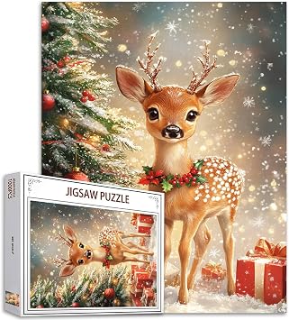 Christmas Trees Jungle Animals Jigsaw Puzzles for Adults 1000 Pieces, Xmas Cute Deer Jigsaw Puzzle Art 20 x 27 Inches Colorful DIY Puzzles for Home Decoration,Family Puzzle Perfect for Game Nights