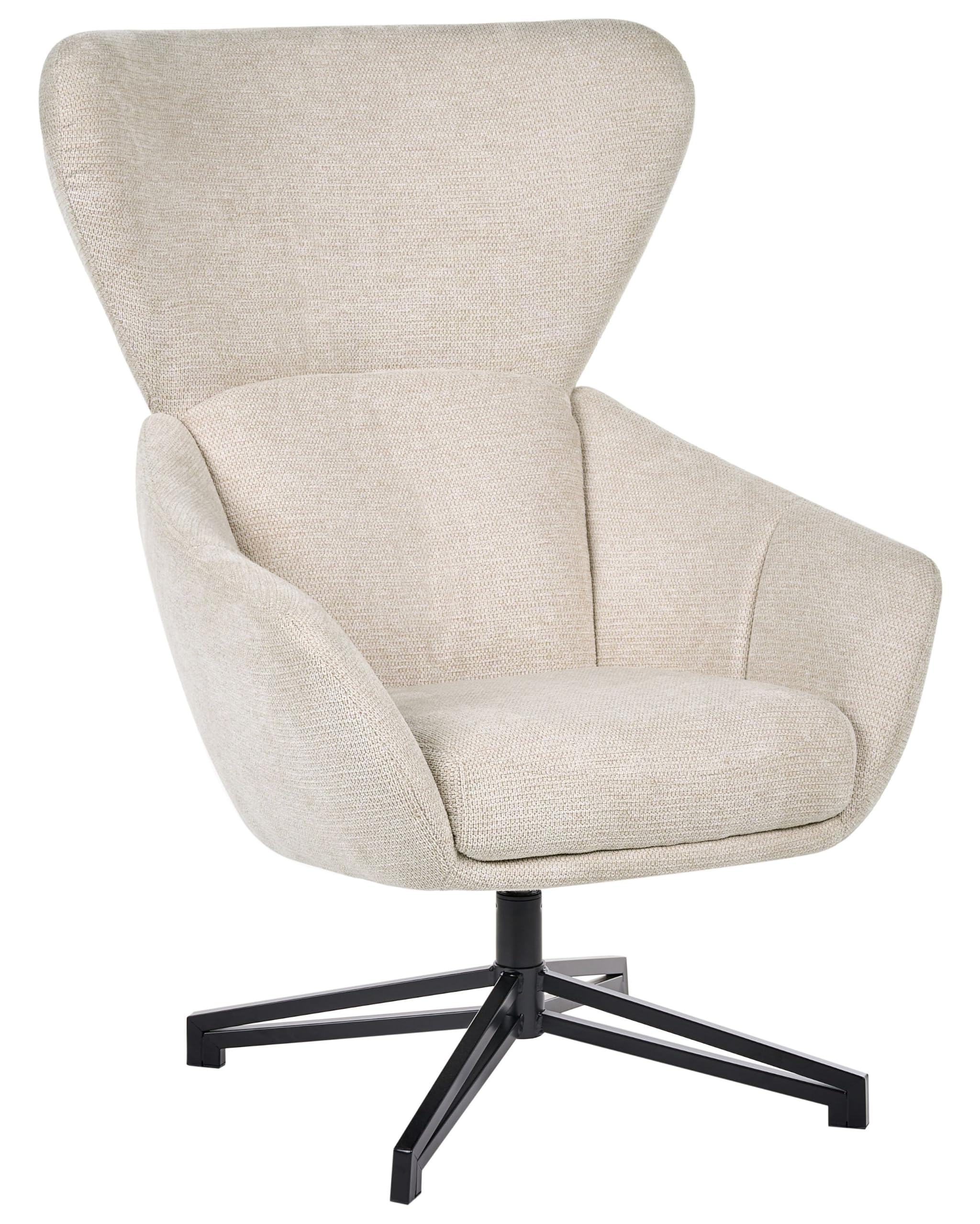 Fotel obrotowy z wysokim oparciem mid-century modern kubełkowy retro jasnobeżowy Dalen