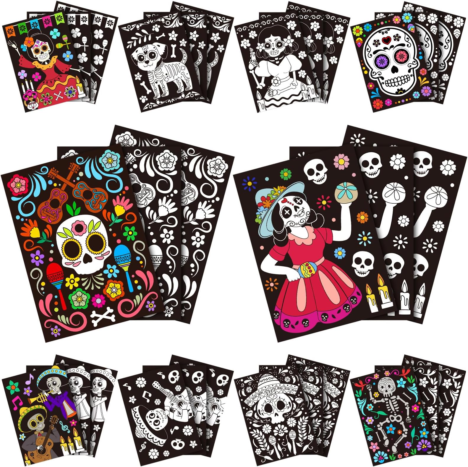 Zhanmai 30 Pcs Color Your Own Funny Day of The Dead Posters DIY Happy Day of The Dead Crafts Bulk Color Your Own Day of The Dead Poster DIY Crafts for Day of The Dead Party Holiday School Activities