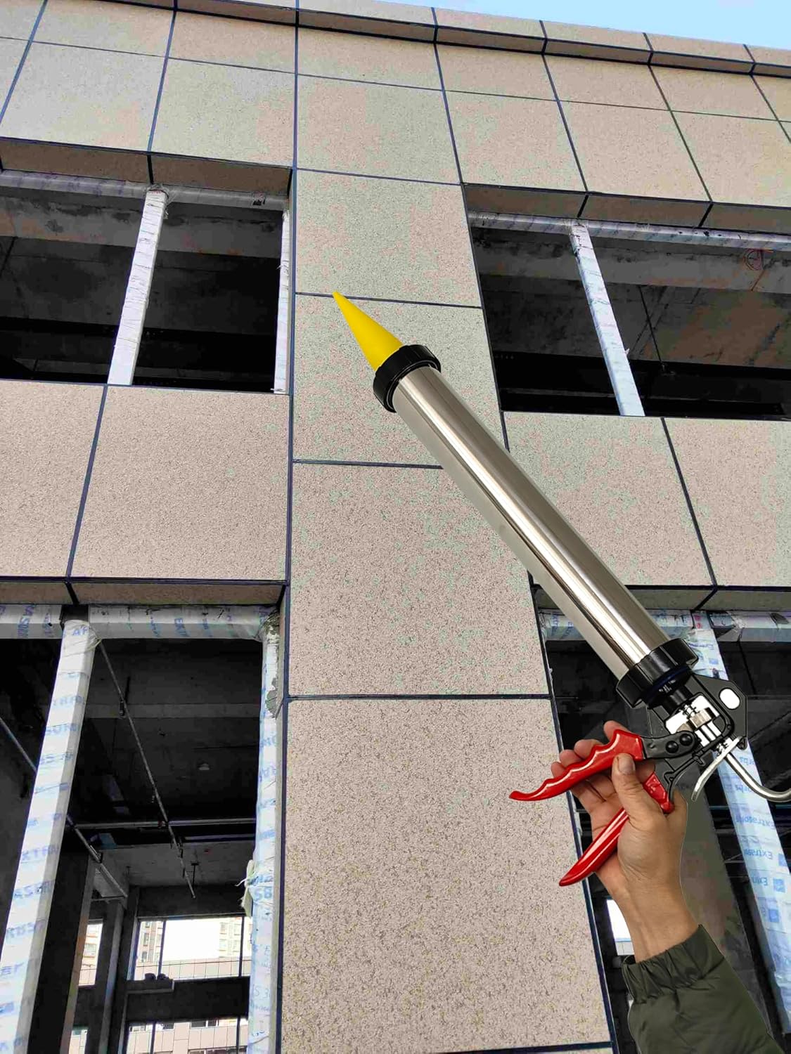 Caulking Nozzle for Sausage Caulking Gun Durable Epoxy Piston Caulk Reusable Caulk Nozzle Applicator Sprayer used for sealing seams on exterior walls of buildings (15 pieces-yellow)